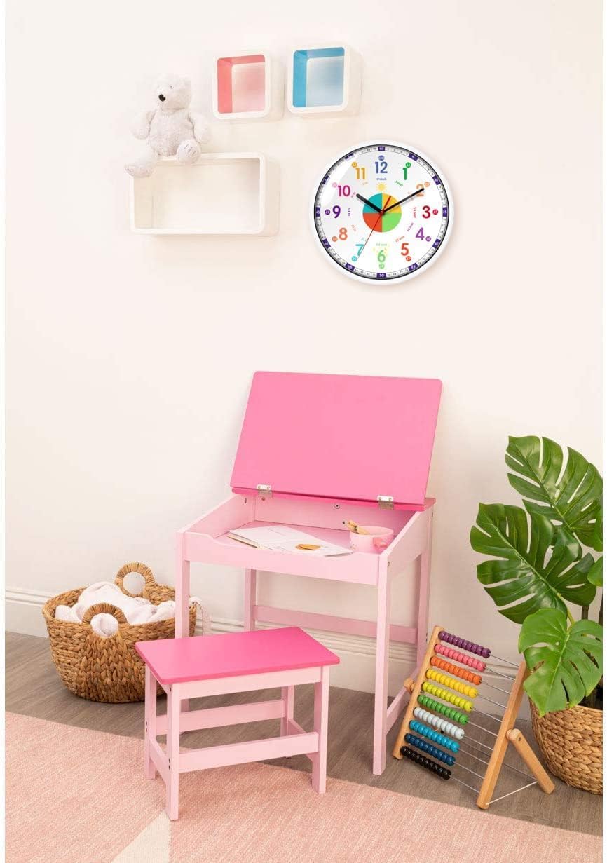 Small White Wall Clock for Learning to Tell Time - Decorative Analog Kids DEMO - Image 6