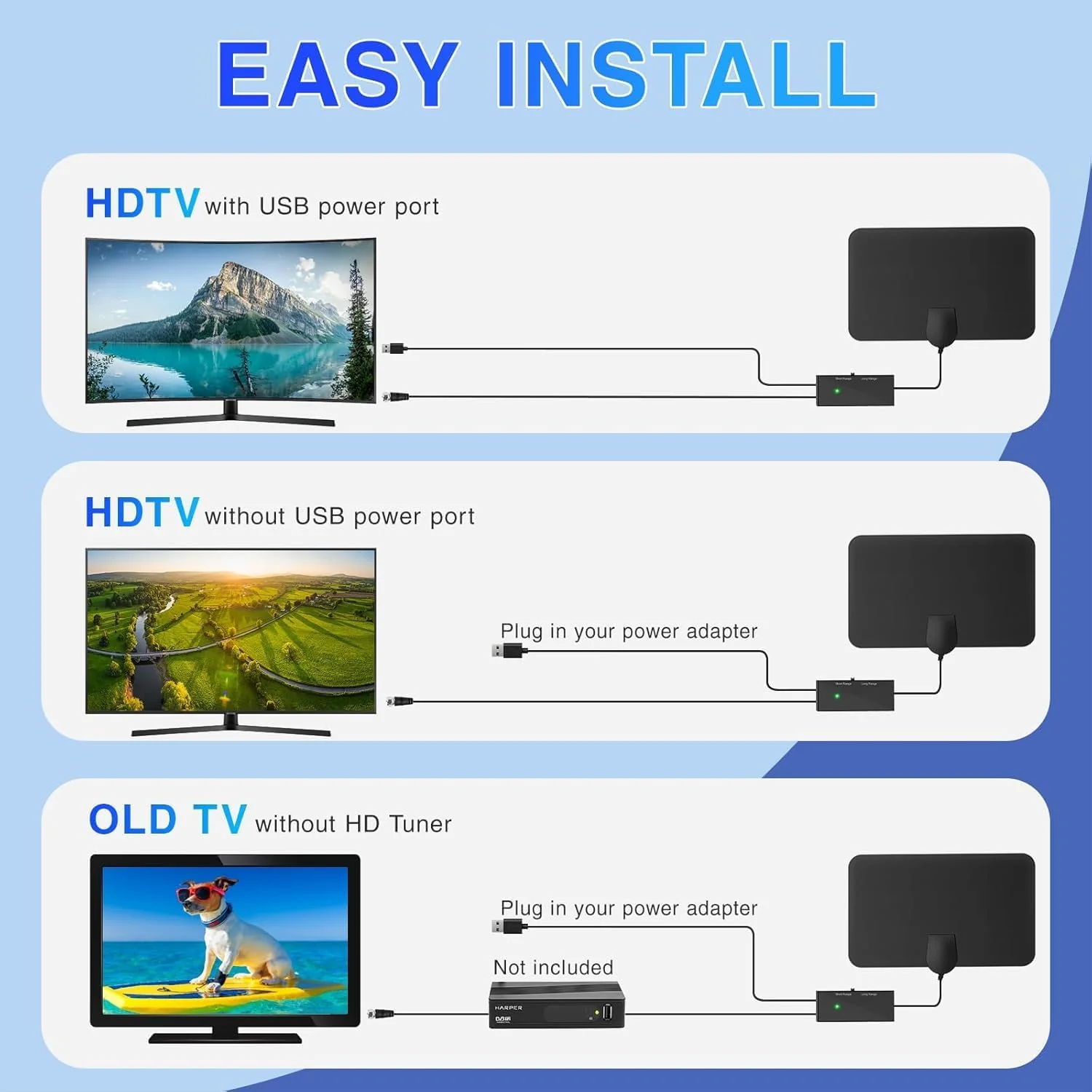 Adjustable Indoor TV Antennas TV Antenna with Signal Booster for Optimal NEW - Image 6