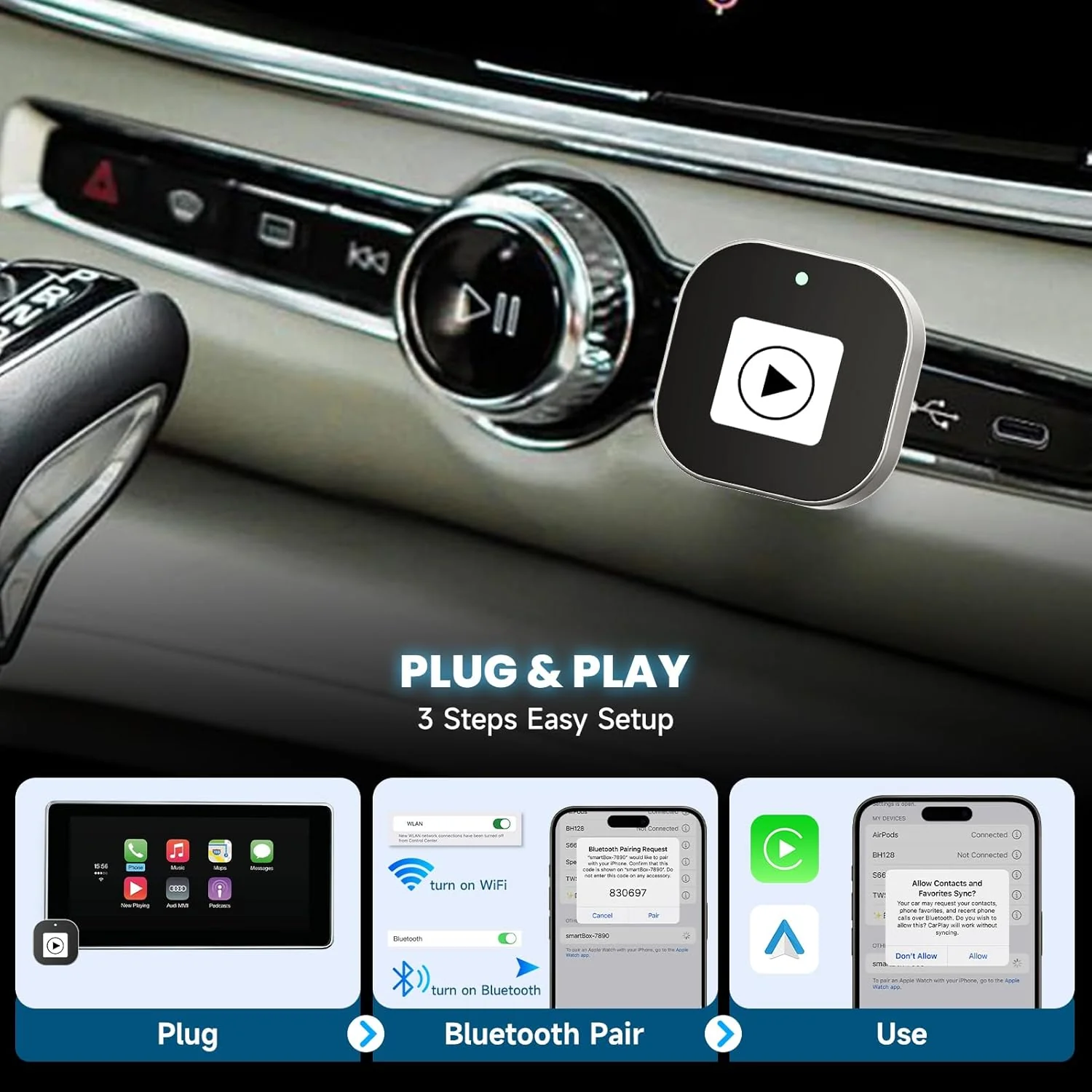 Wireless Silver Input Adapters for Apple CarPlay & Android Auto DEMO - Image 3