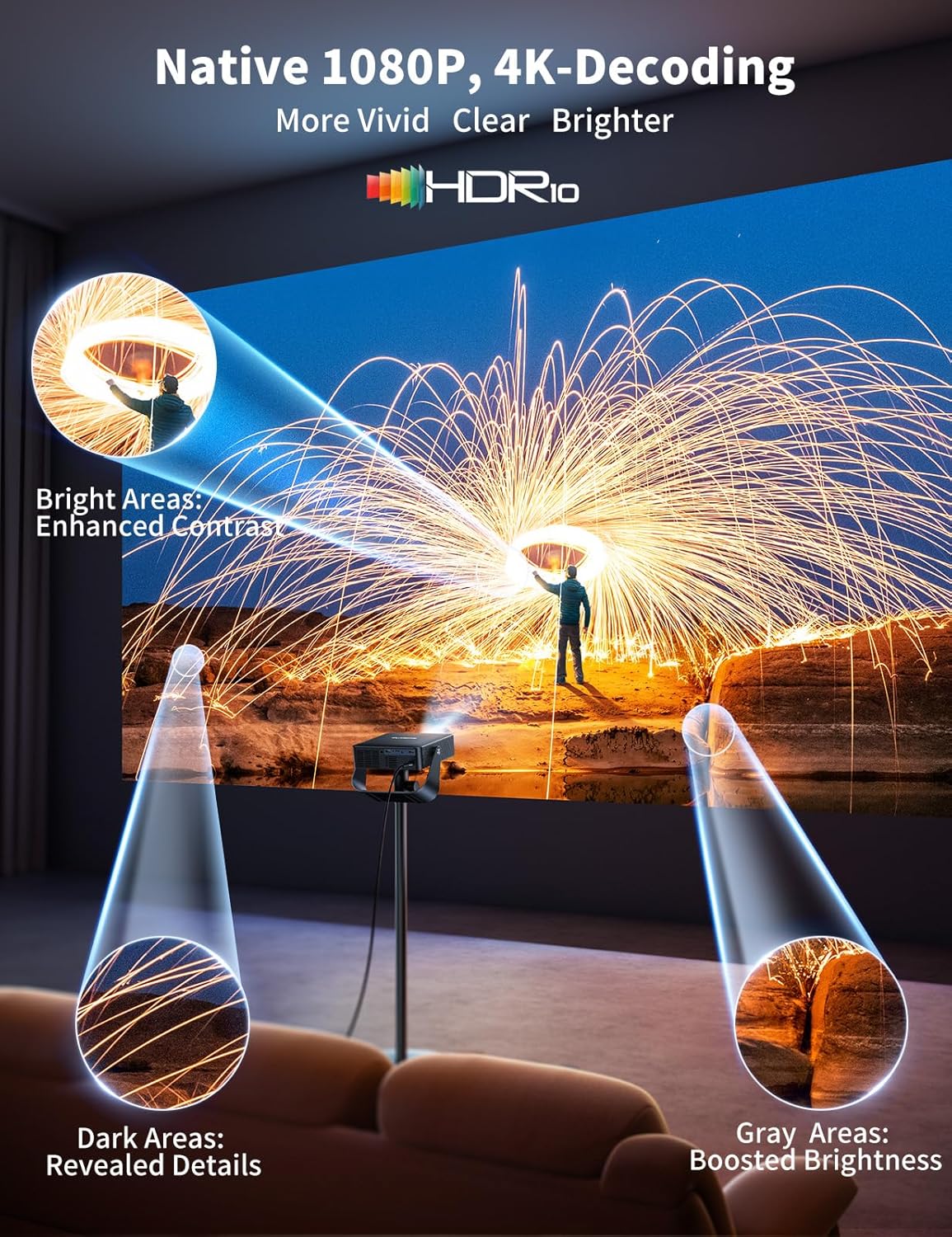 PUTRIMS 4K Projectors Mini Projector 330° Rotatable Matte Black Home Theater - Image 6