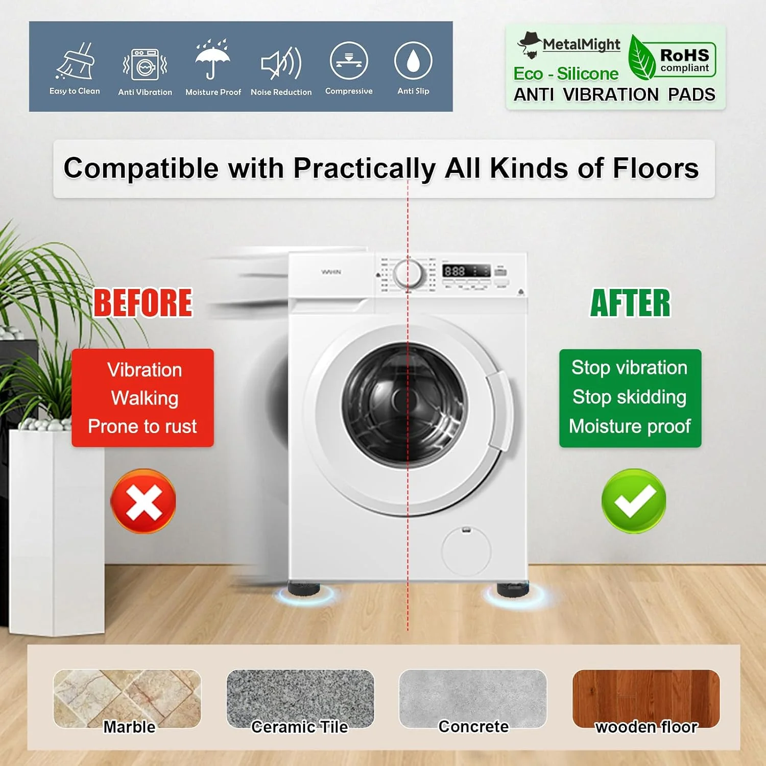 MetalMight Universal Anti-Vibration Pads for Washing Machine Eco-Friendly NEW - Image 4
