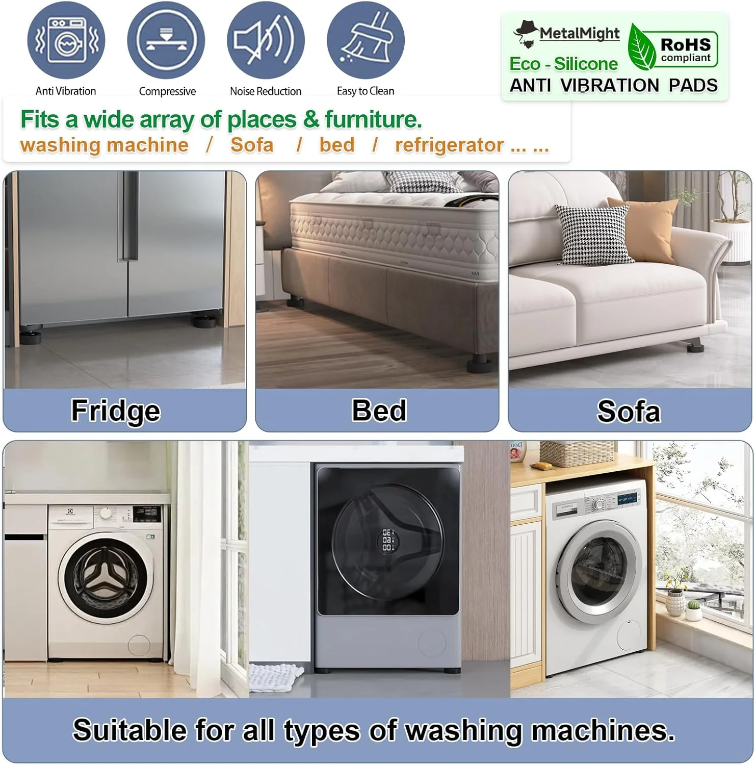 MetalMight Universal Anti-Vibration Pads for Washing Machine Eco-Friendly NEW - Image 5