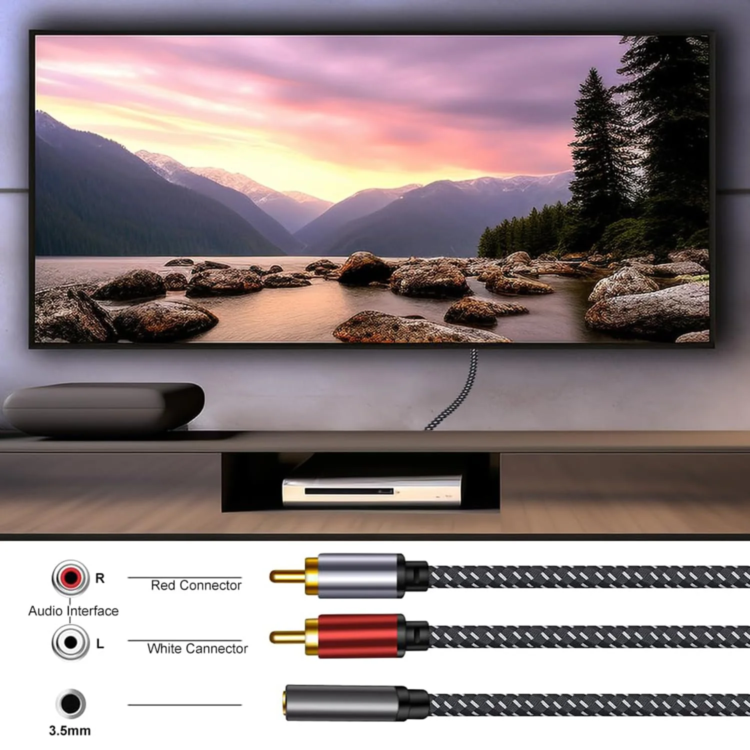 High-Quality 3.5mm Cables to 2 RCA Male Audio Cable, Braided Shielded, 1 NEW - Image 6