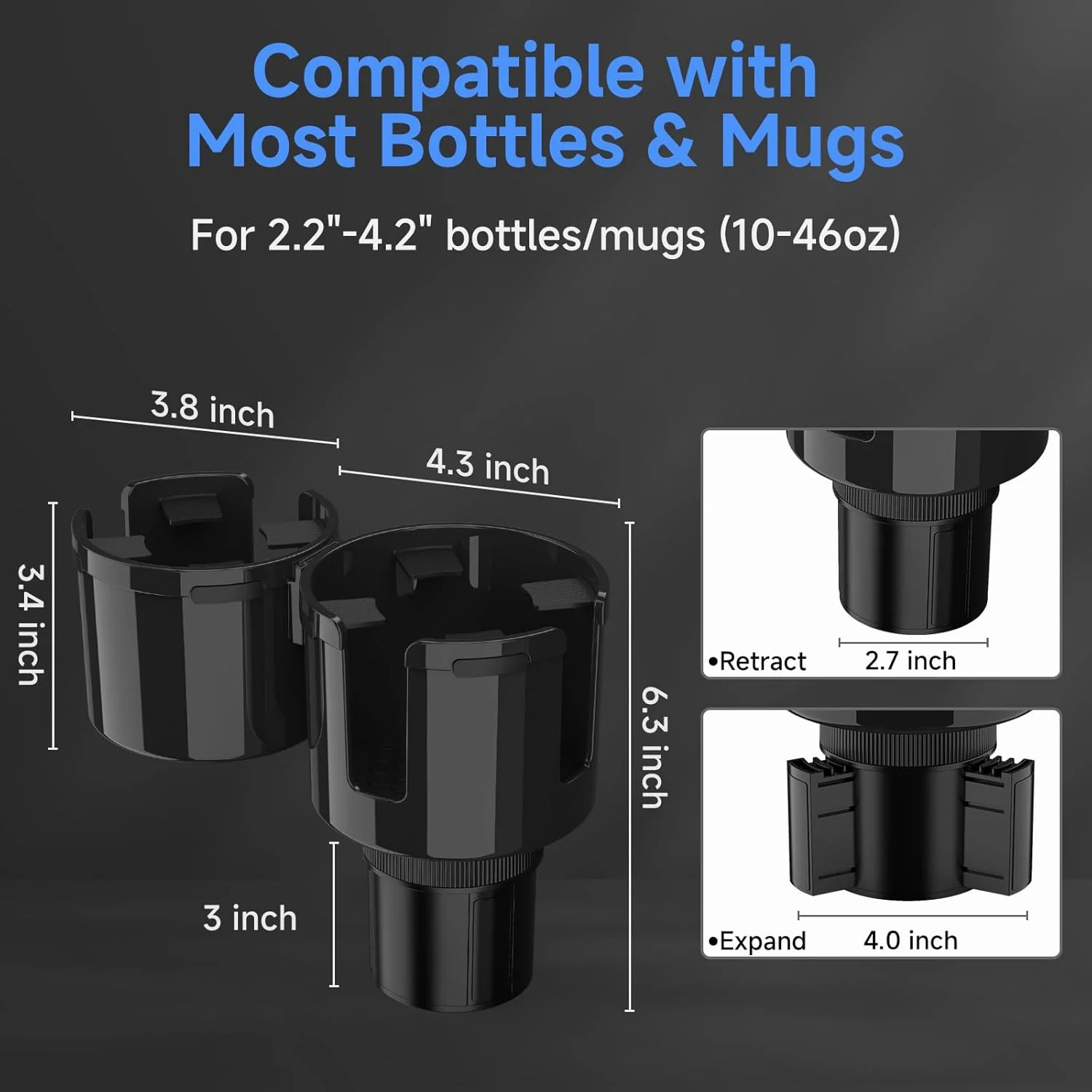 Versatile 2-in-1 Car Cup Holder Expander Adapter for Drinks Holders in Black - - Image 5