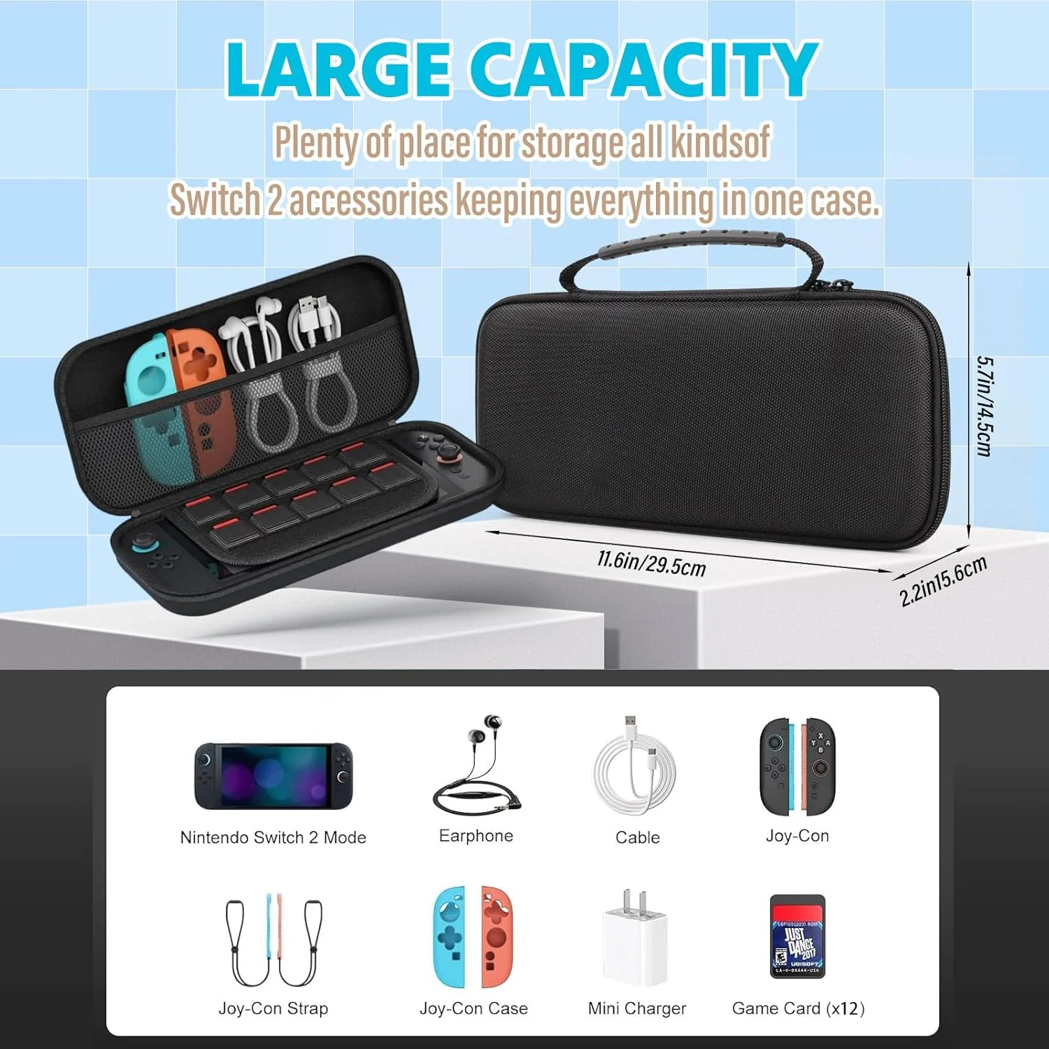 Nintendo Switch 2 Hard Shell Protective Travel Carry Case Storage Black NEW - Image 7