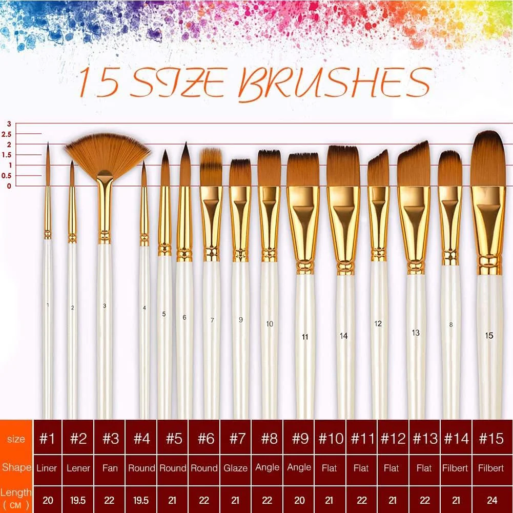 Paintbrush Set of 15 Different Brushes for Acrylic Painting Black & NEW - Image 2