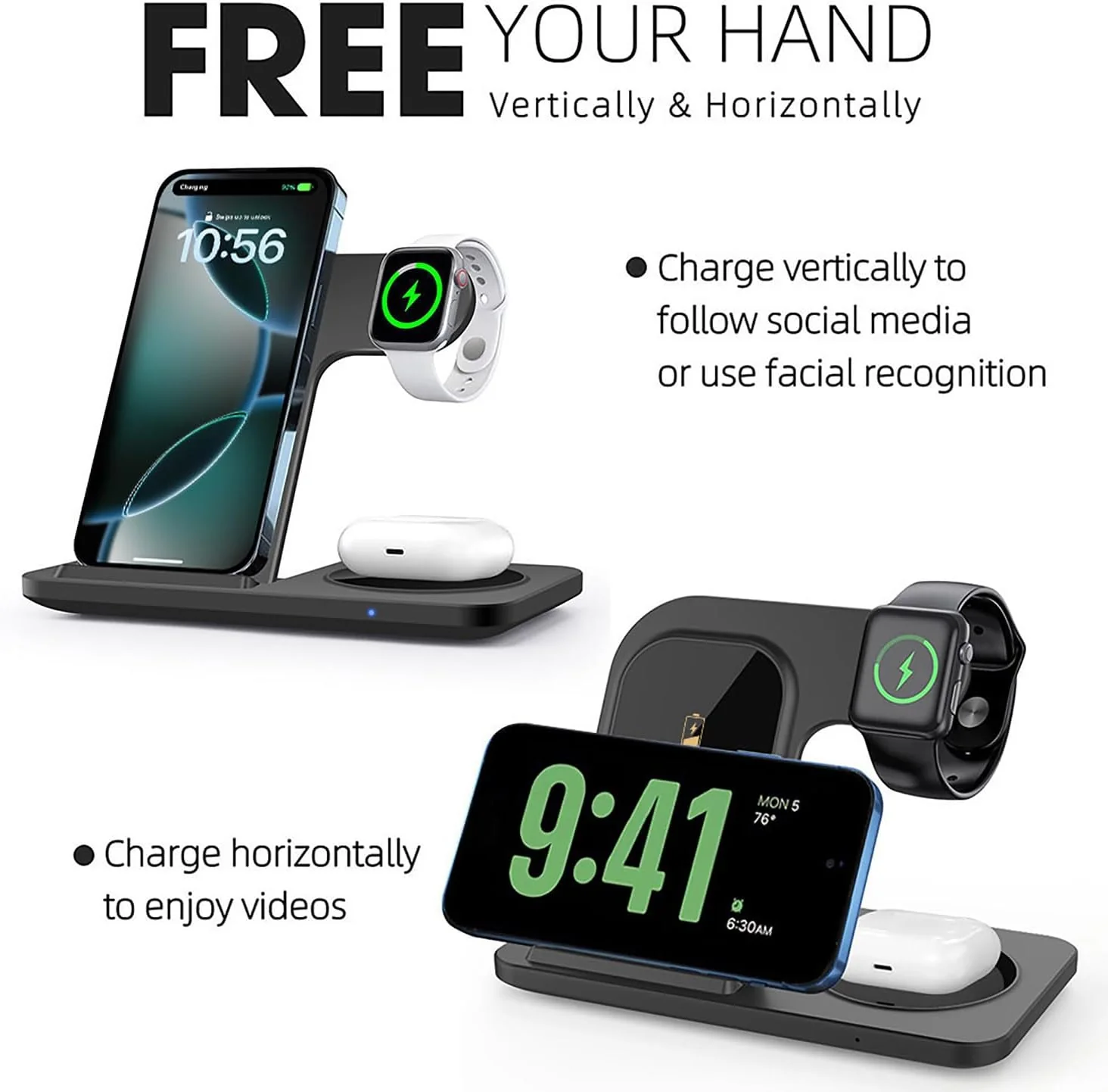 15W Fast Wireless Charging Station - Foldable Induction Charger in Black DEMO - Image 2