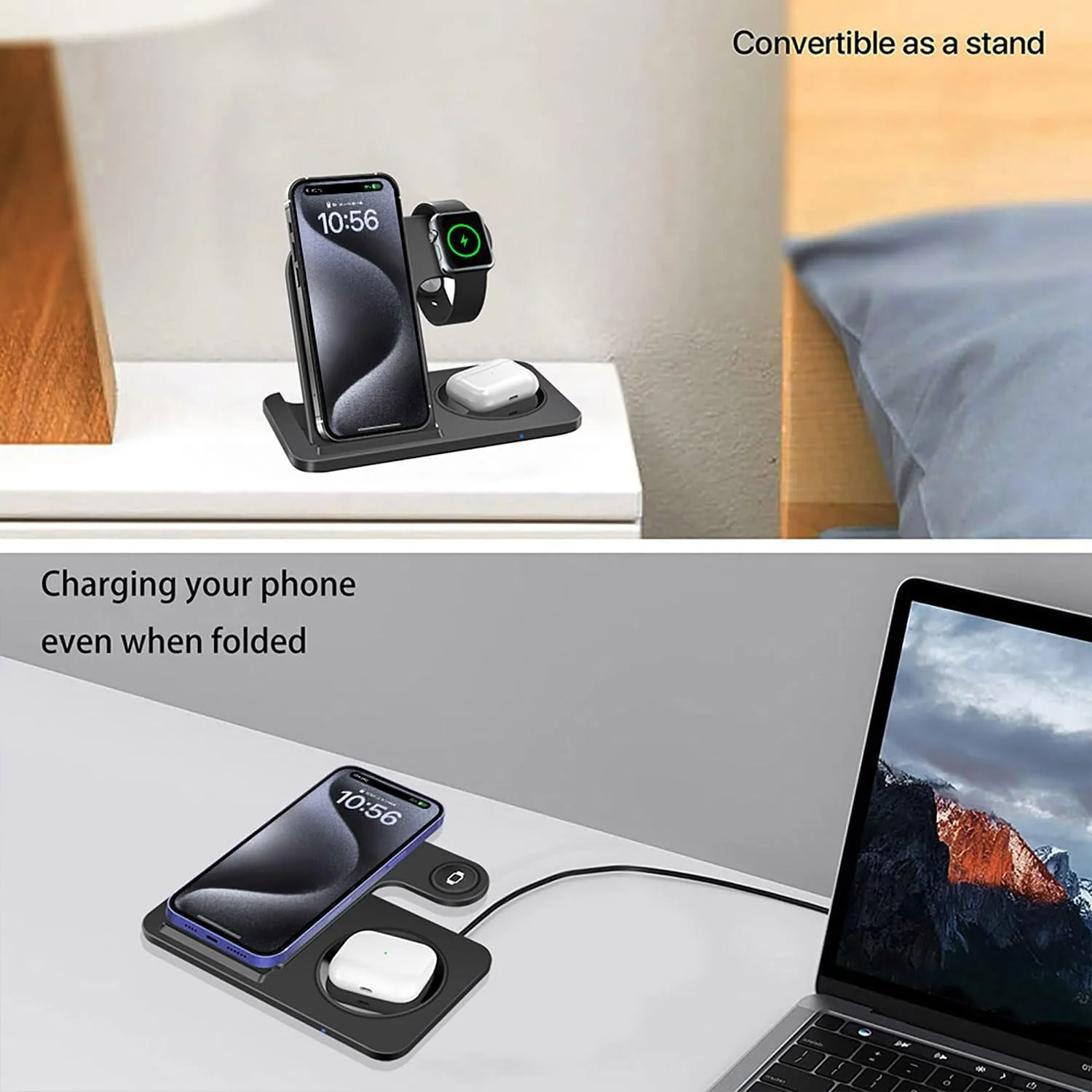 15W Fast Wireless Charging Station - Foldable Induction Charger in Black DEMO - Image 3