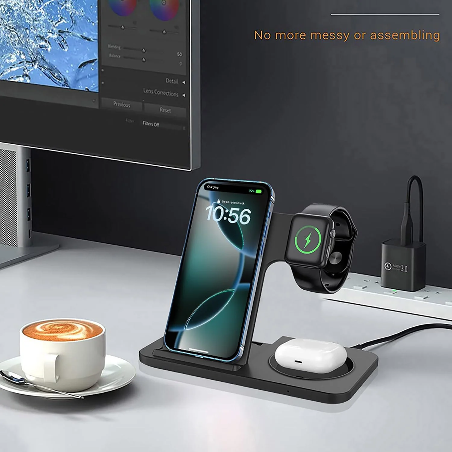15W Fast Wireless Charging Station - Foldable Induction Charger in Black DEMO - Image 4