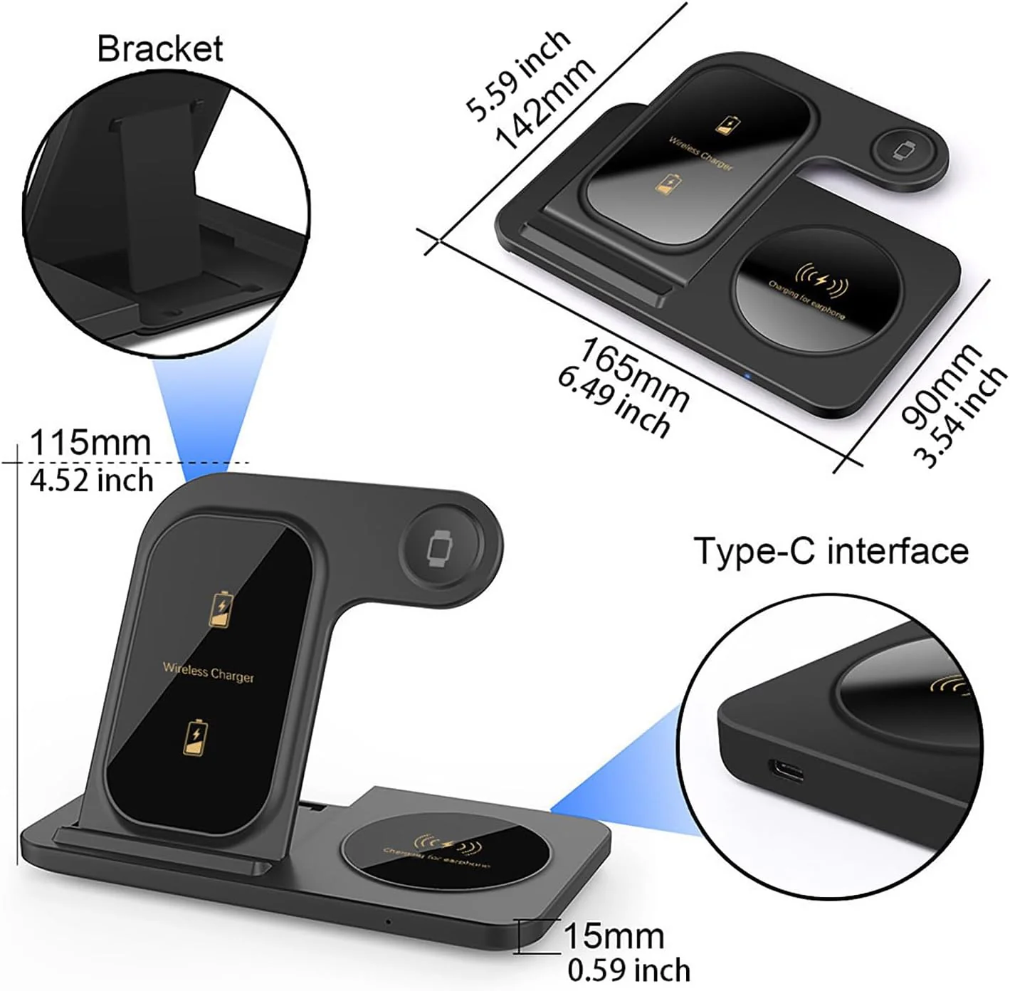 15W Fast Wireless Charging Station - Foldable Induction Charger in Black DEMO - Image 6