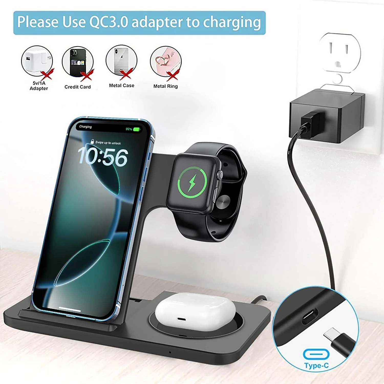 15W Fast Wireless Charging Station - Foldable Induction Charger in Black DEMO - Image 7