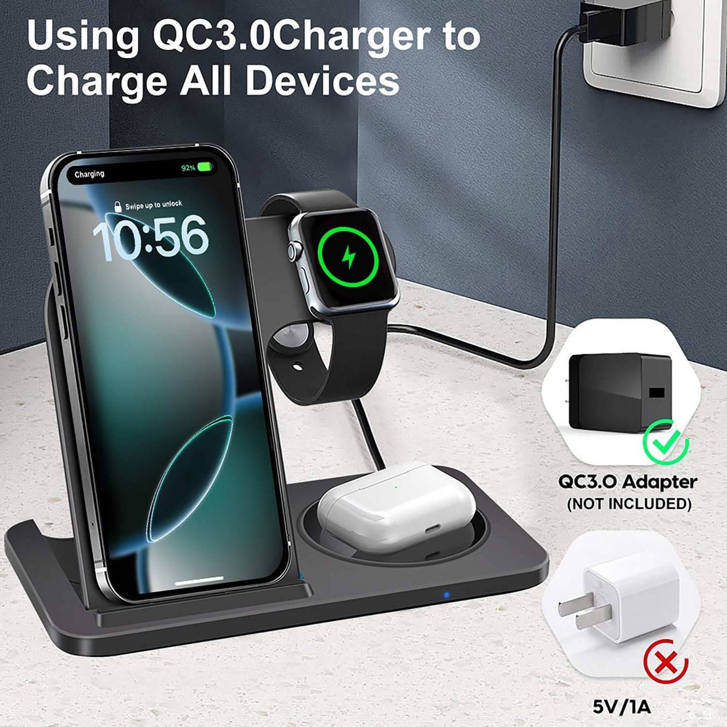 15W Fast Wireless Charging Station - Foldable Induction Charger in Black DEMO - Image 8