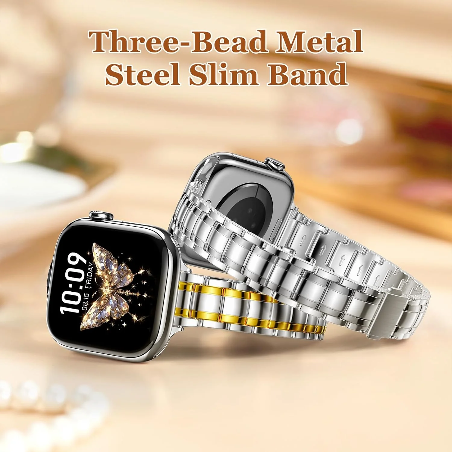 Thin Metal Smartwatch Replacement Band for 40mm Watches, Silver Size for DEMO - Image 2