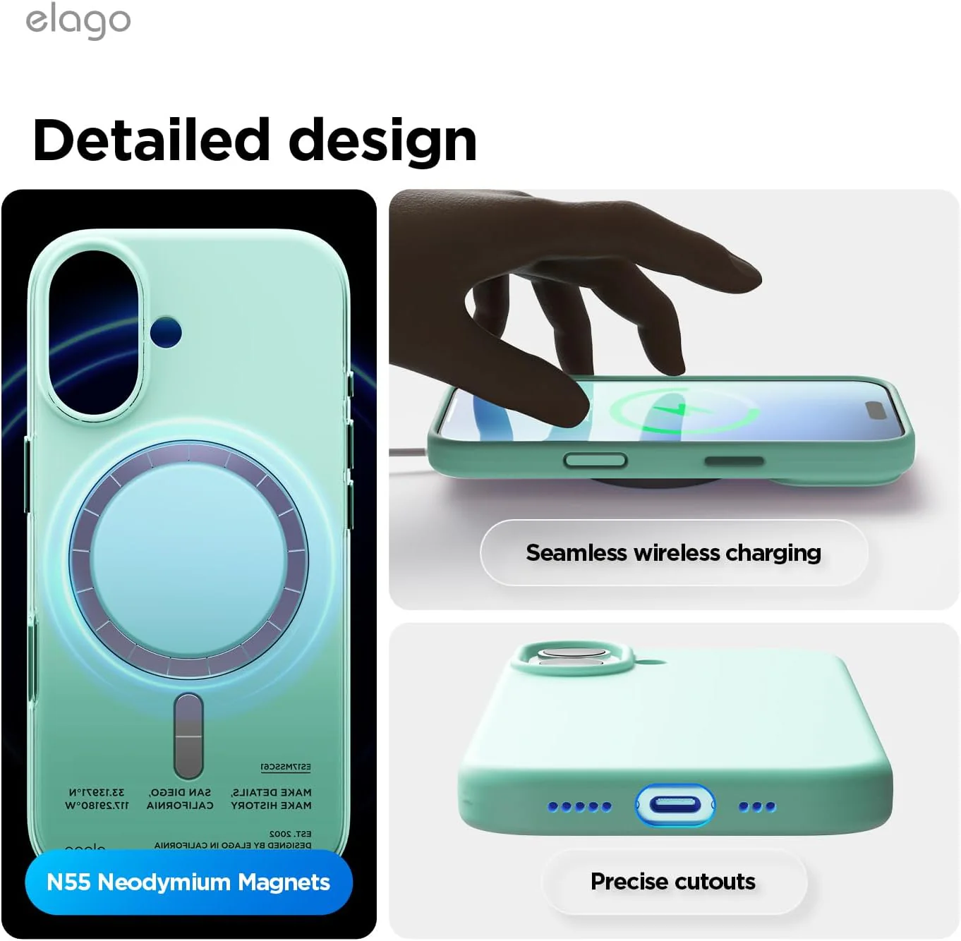 elago Magnetic Silicone Phone Case for iPhone 17 - Aqua Sky Color NEW - Image 7