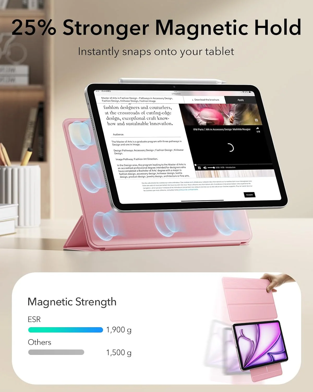 ESR Pink Protective Tablet Case for Apple iPad Air 13" & Pro 12.9 Size iPad NEW - Image 6