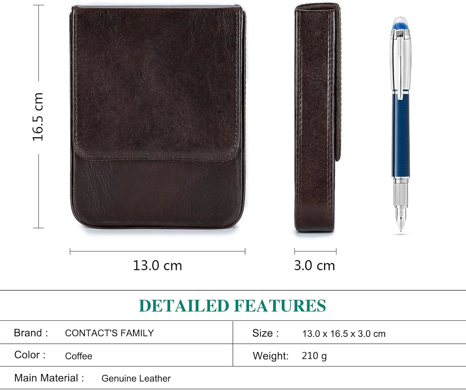 CONTACT'S FAMILY Leather Pencil Case Holds 6 Pens Coffee Pen Storage Box NEW - Image 2