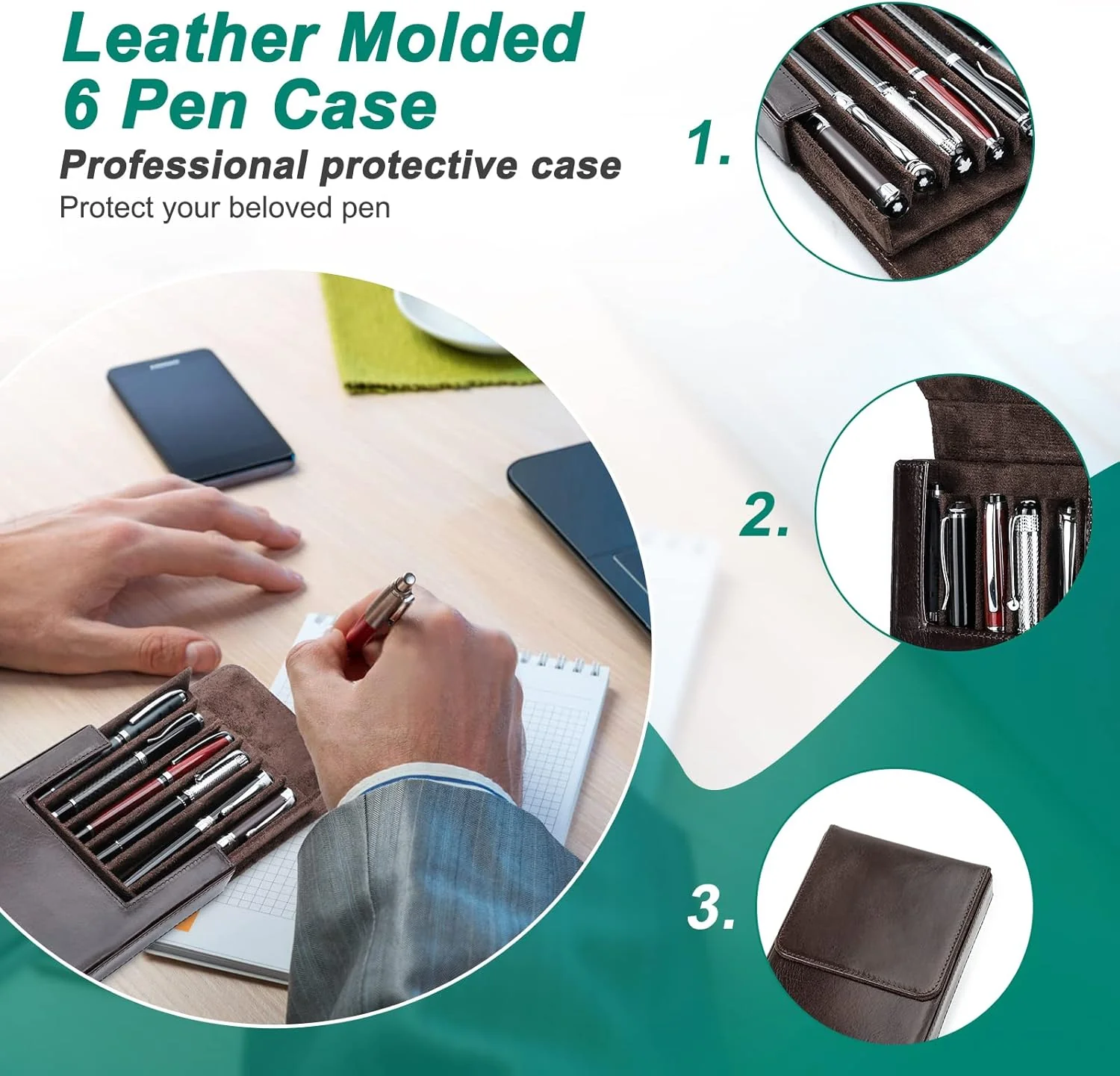 CONTACT'S FAMILY Leather Pencil Case Holds 6 Pens Coffee Pen Storage Box NEW - Image 3