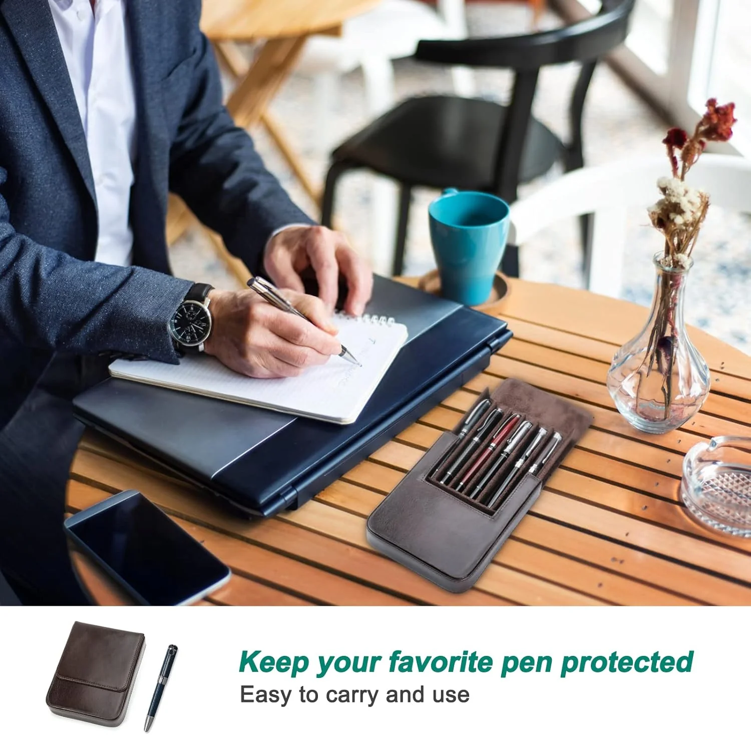 CONTACT'S FAMILY Leather Pencil Case Holds 6 Pens Coffee Pen Storage Box NEW - Image 4