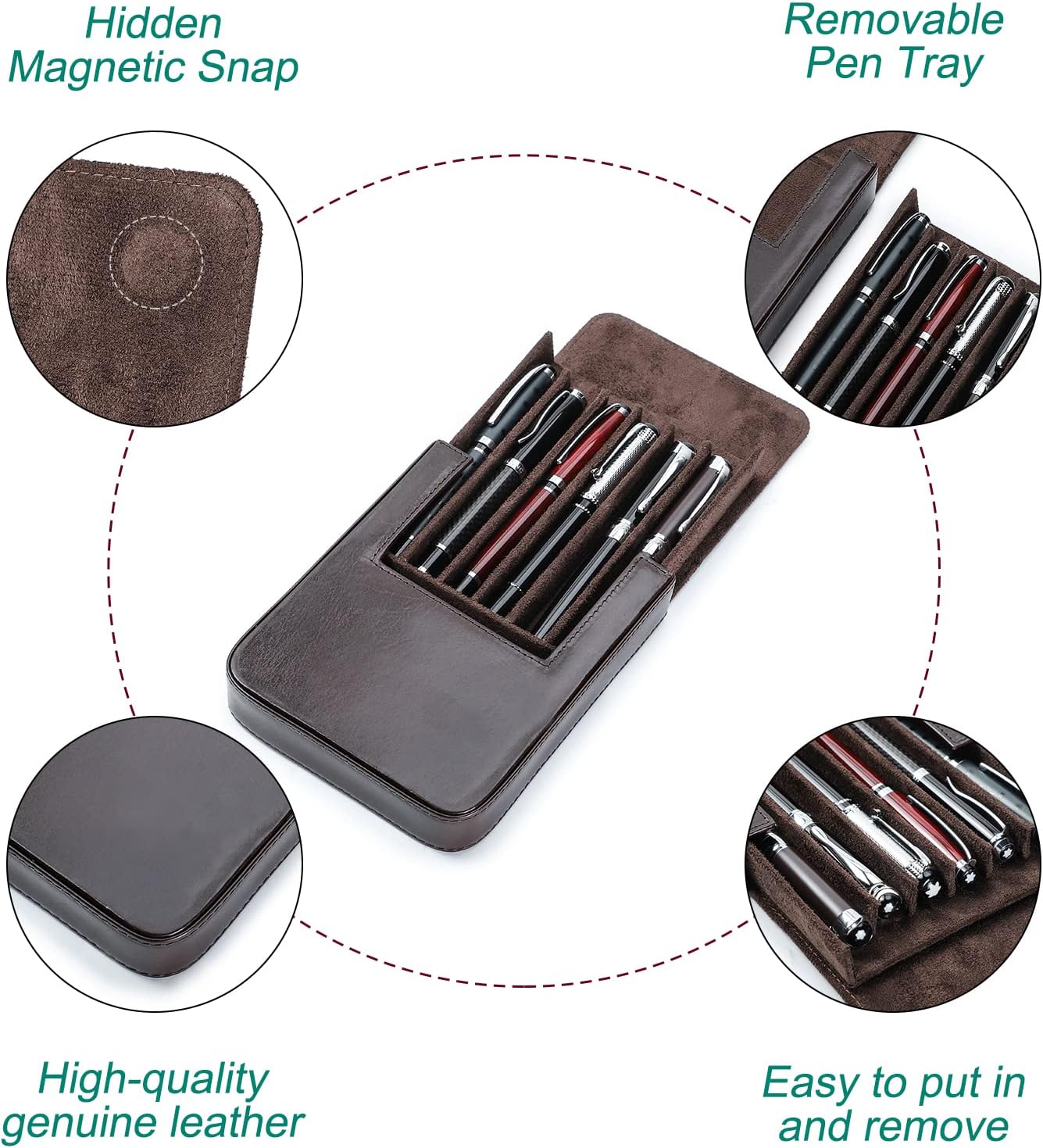 CONTACT'S FAMILY Leather Pencil Case Holds 6 Pens Coffee Pen Storage Box NEW - Image 7