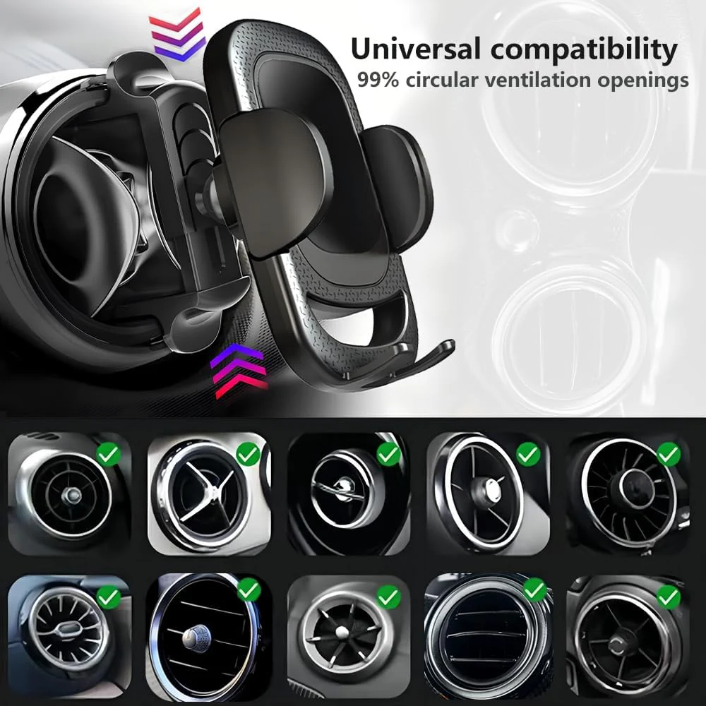Universal Dash-Mounted Phone Holder for Car Vent - Black Adjustable Mobile DEMO - Image 2