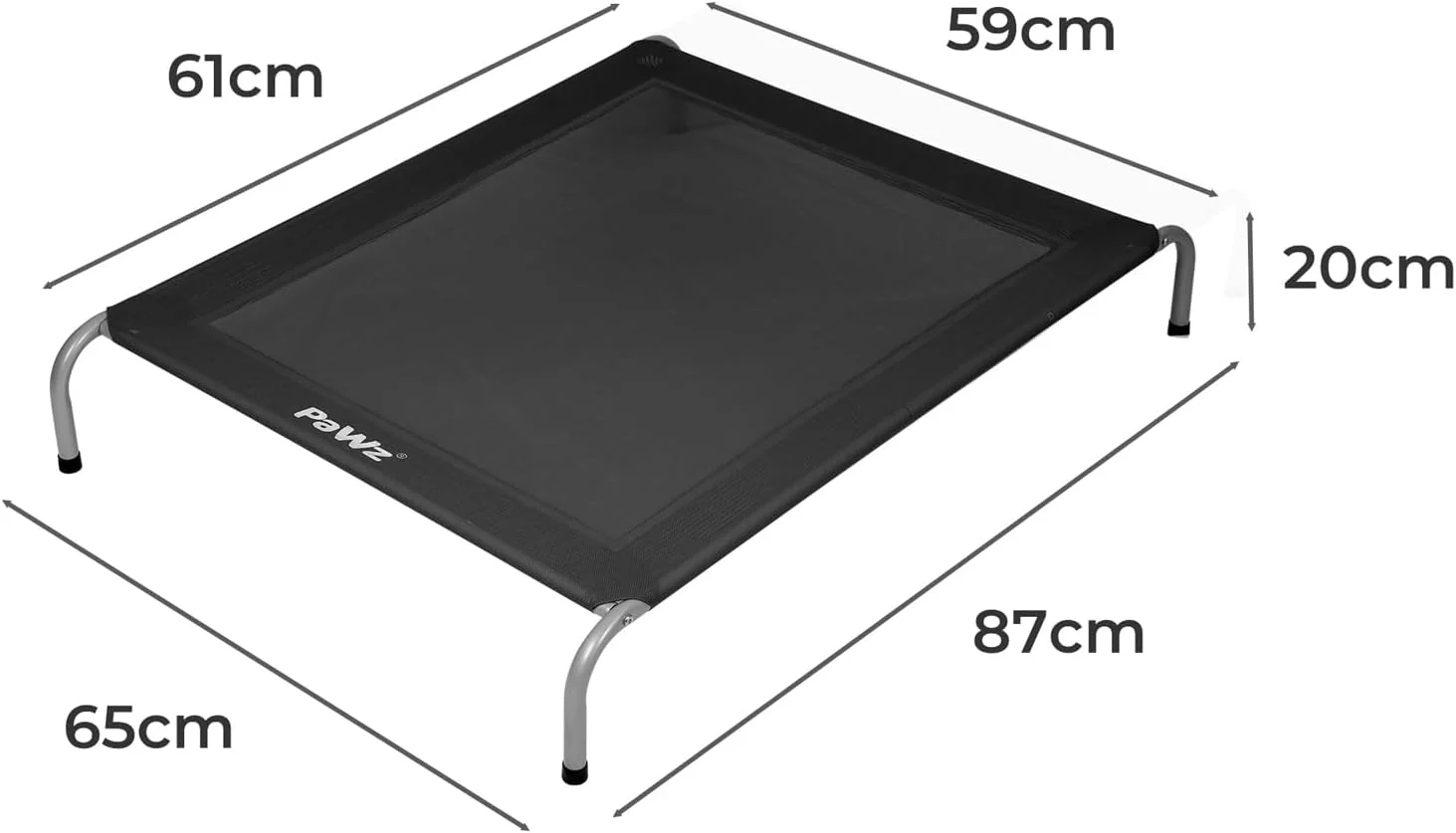 PAWZ Elevated Pet Trampoline Bed - Raised Dog Beds, Black, 87x64x20cm NEW - Image 2