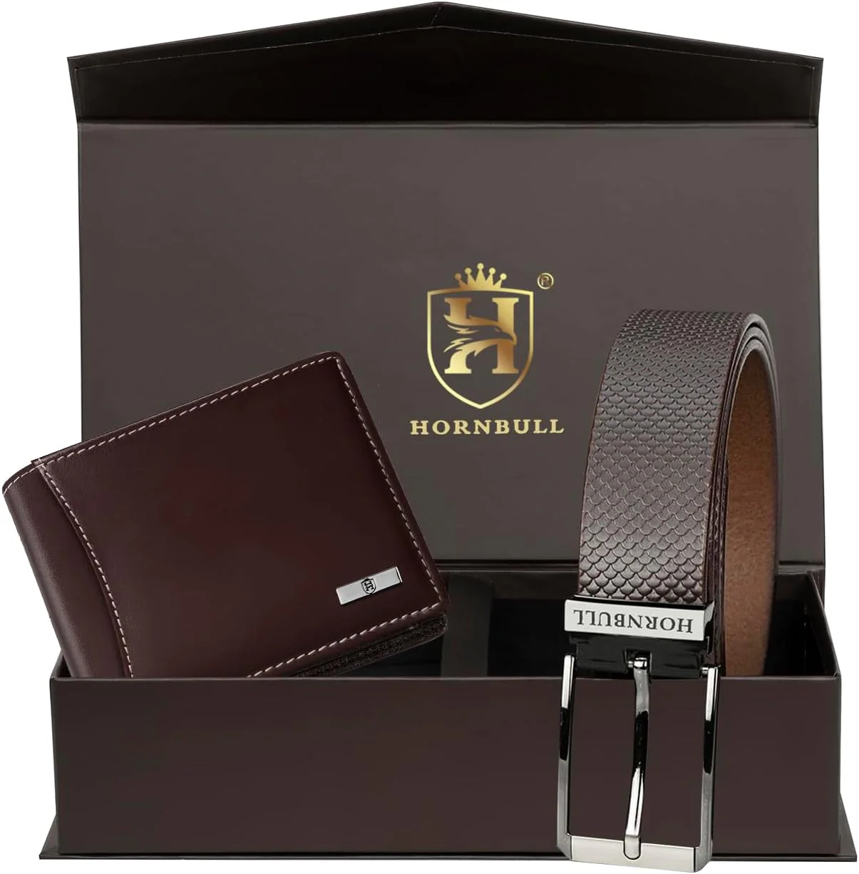 HORNBULL Mens Accessories Gift Set - Brown Wallet and Belt Combo NEW - Image 2