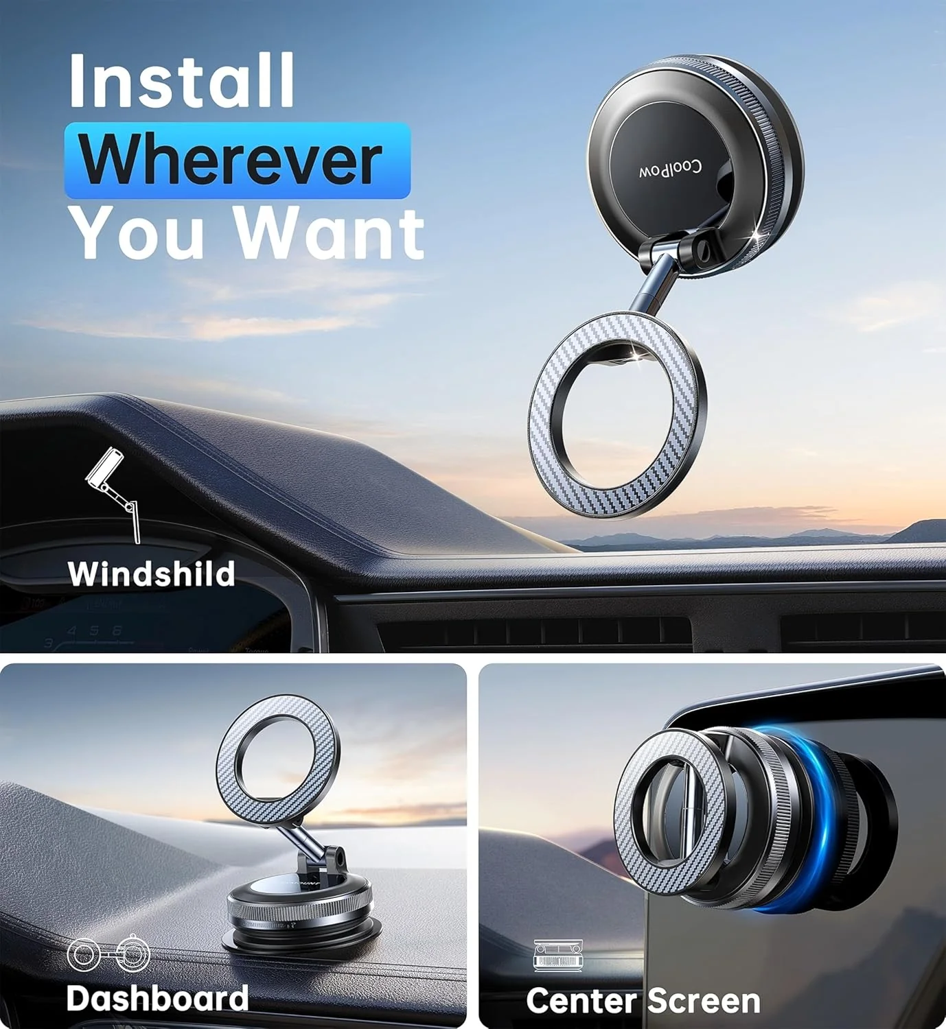 Magnetic Car Car Accessories Phone Holder Mount with Vacuum Suction, Carbon NEW - Image 2