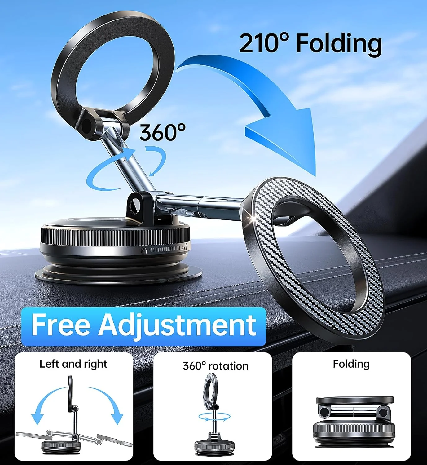 Magnetic Car Car Accessories Phone Holder Mount with Vacuum Suction, Carbon NEW - Image 5