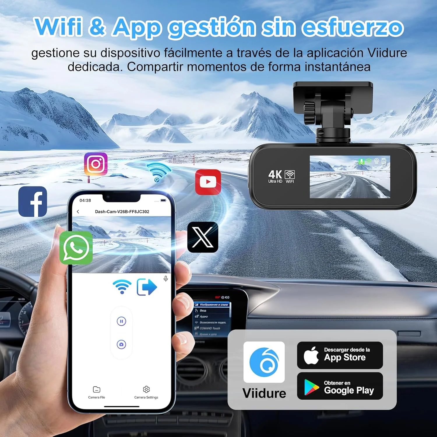 4K 1080P On-Dash-Monitoring Dual Dash Cam with Front and Rear WiFi for DEMO - Image 2