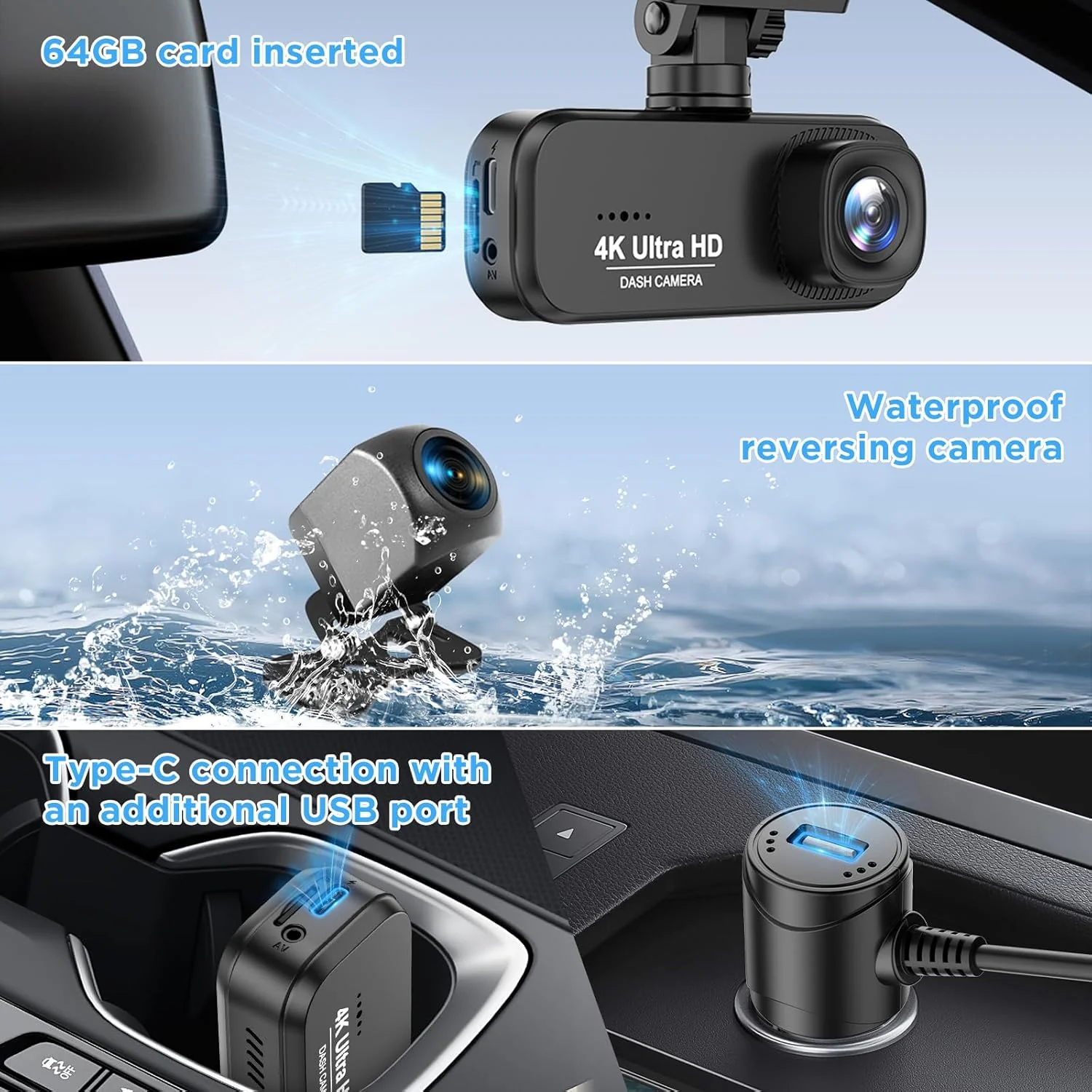 4K 1080P On-Dash-Monitoring Dual Dash Cam with Front and Rear WiFi for DEMO - Image 7