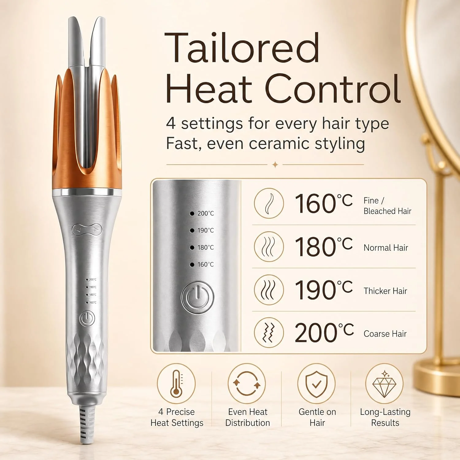 Automatic Curling Iron Ceramic Rotating Hair Styler Silver & Pink 32mm NEW - Image 5