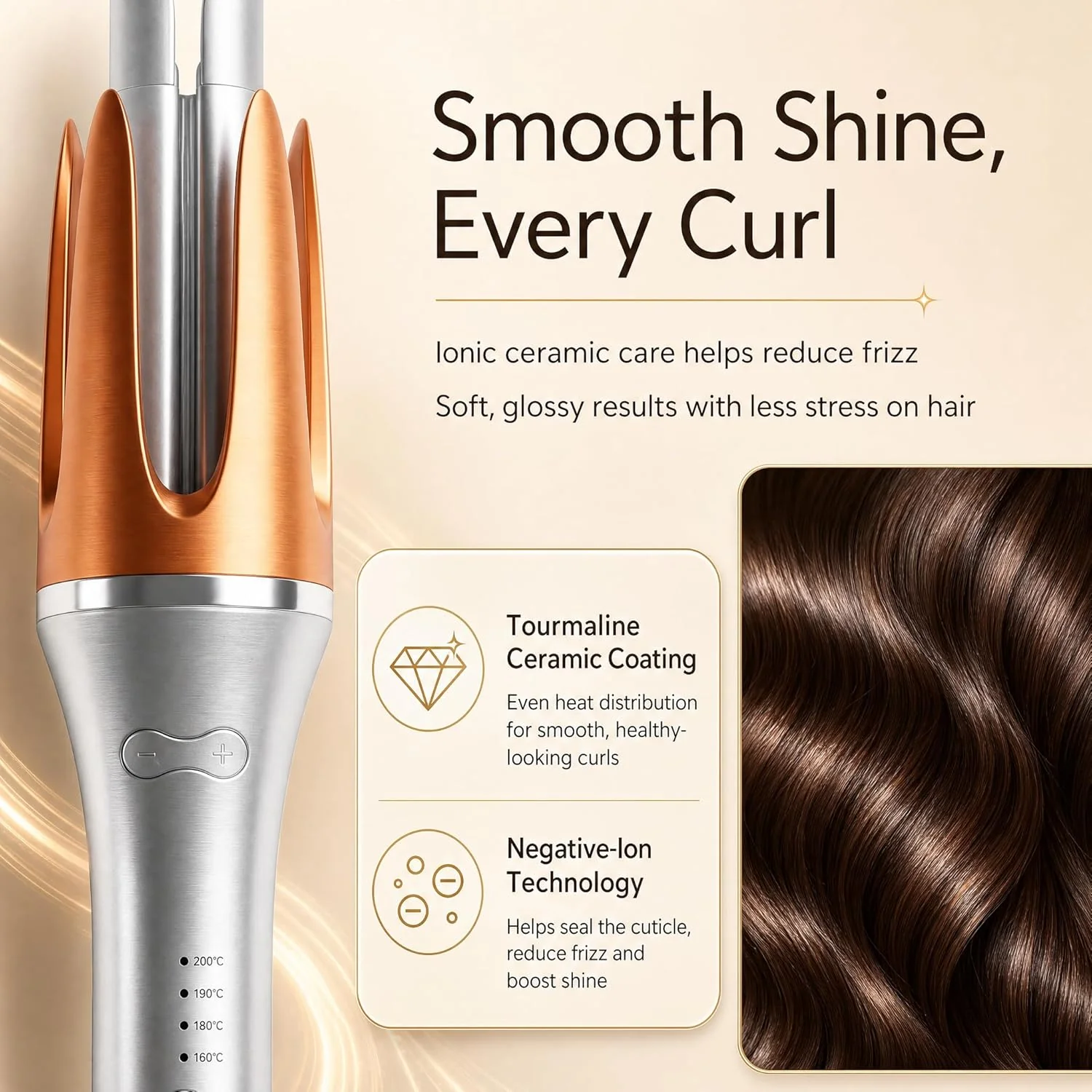 Automatic Curling Iron Ceramic Rotating Hair Styler Silver & Pink 32mm NEW - Image 6