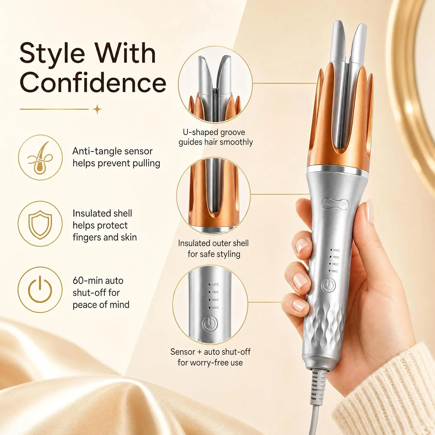 Automatic Curling Iron Ceramic Rotating Hair Styler Silver & Pink 32mm NEW - Image 7
