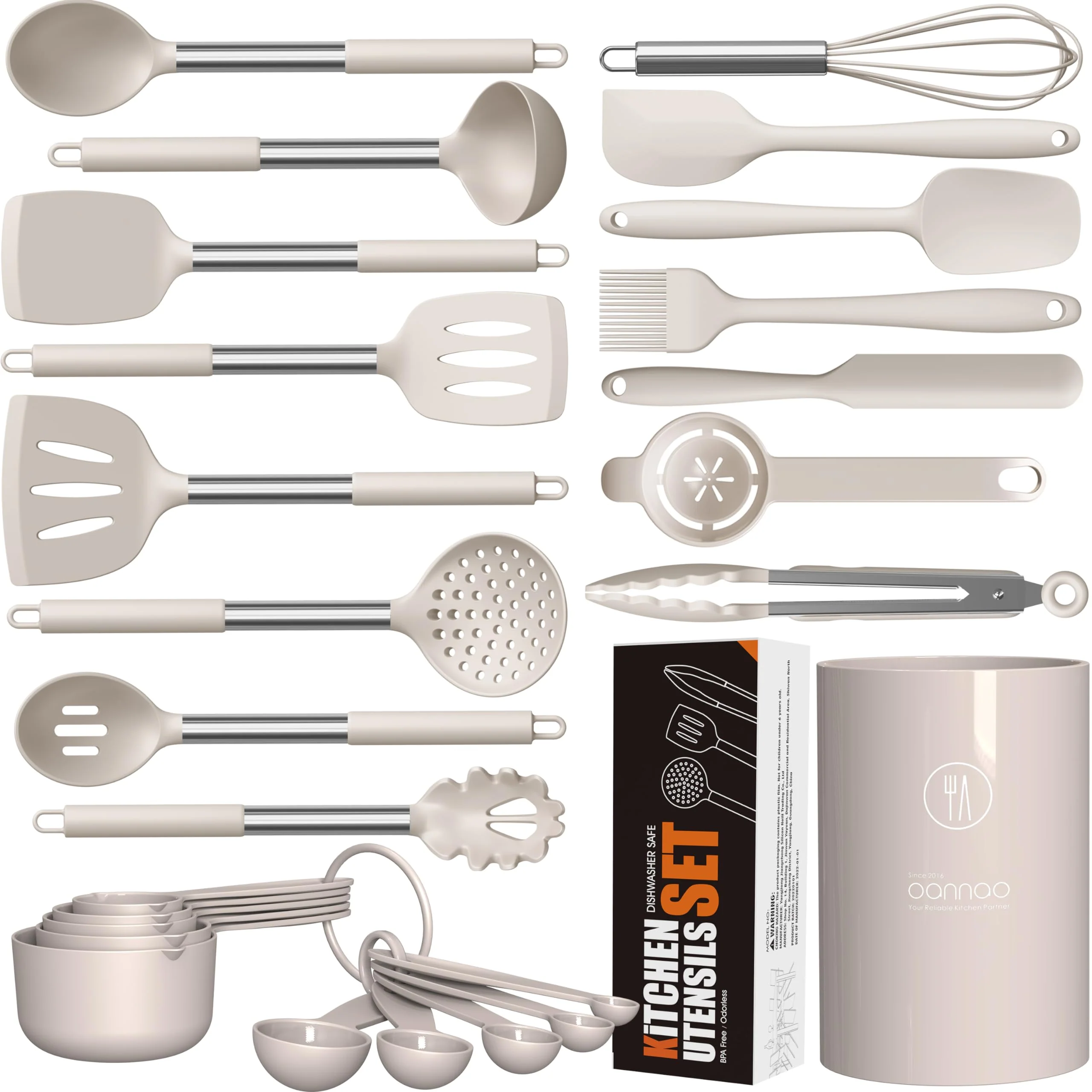Large Silicone Cooking Spatulas Heat Resistant Kitchen Utensils Set Khaki NEW