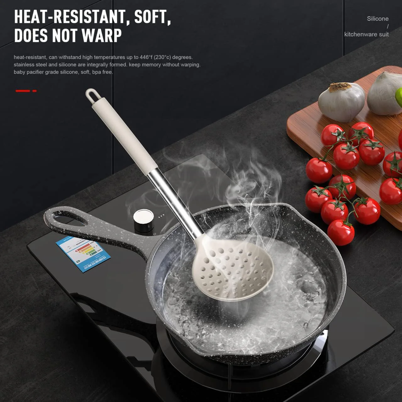 Large Silicone Cooking Spatulas Heat Resistant Kitchen Utensils Set Khaki NEW - Image 9