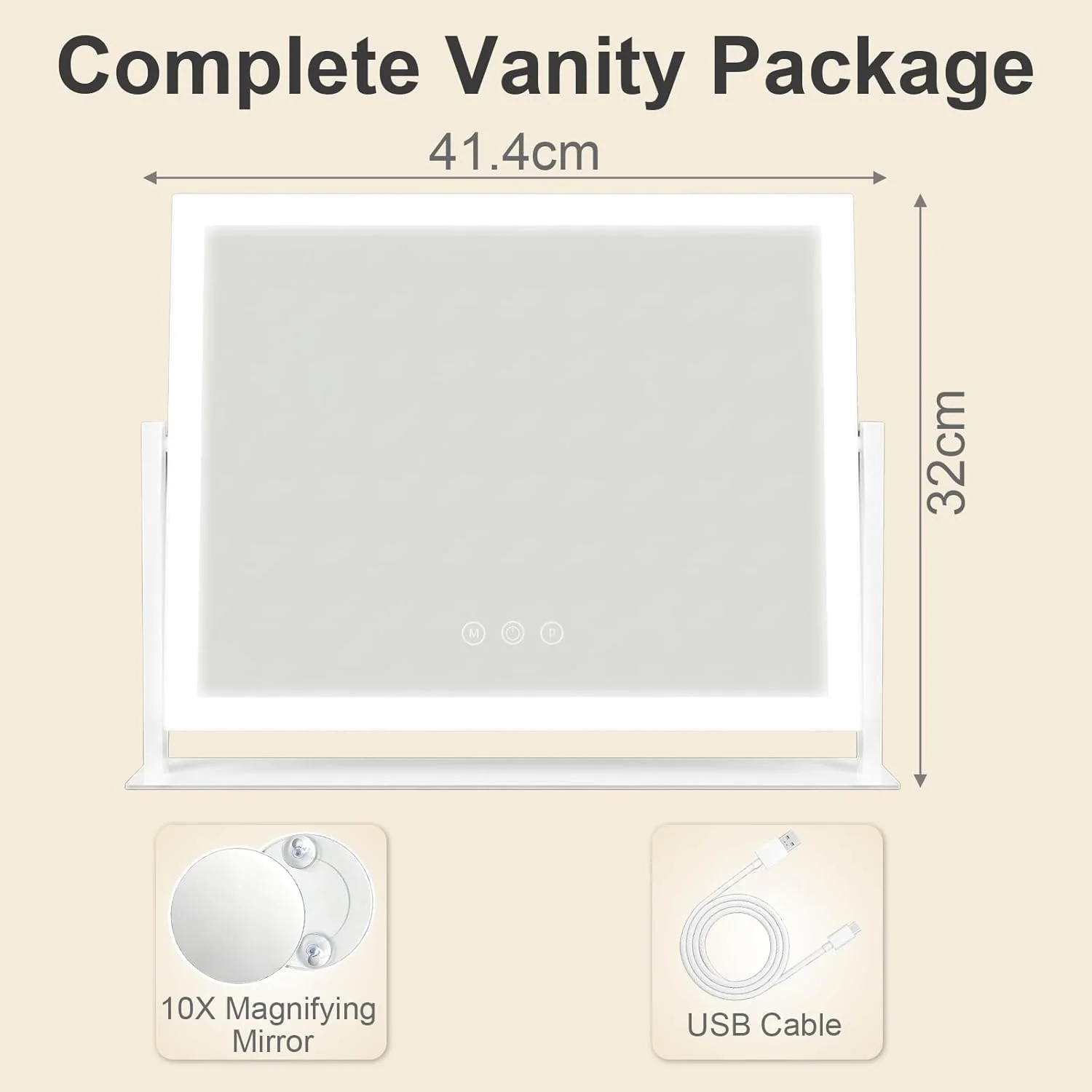 Lighted Makeup Mirror 41x32cm Vanity with 10X Magnification Lights White NEW - Image 2