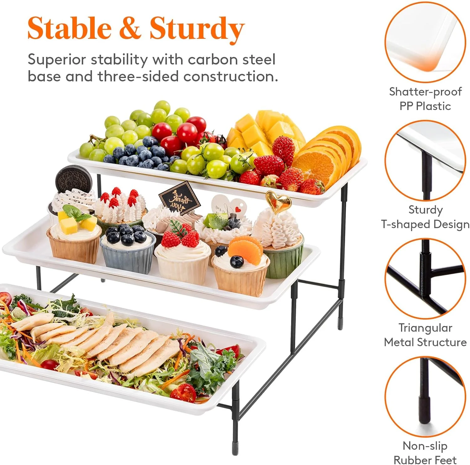 Lifewit 3-Tier Plastic Serving Tray for Party Entertaining Home Decor White NEW - Image 4
