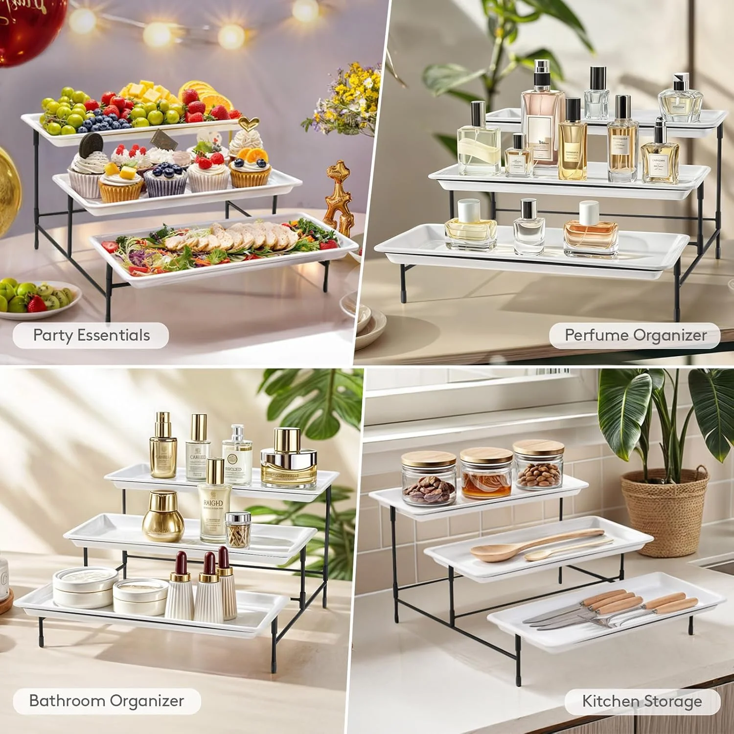 Lifewit 3-Tier Plastic Serving Tray for Party Entertaining Home Decor White NEW - Image 6