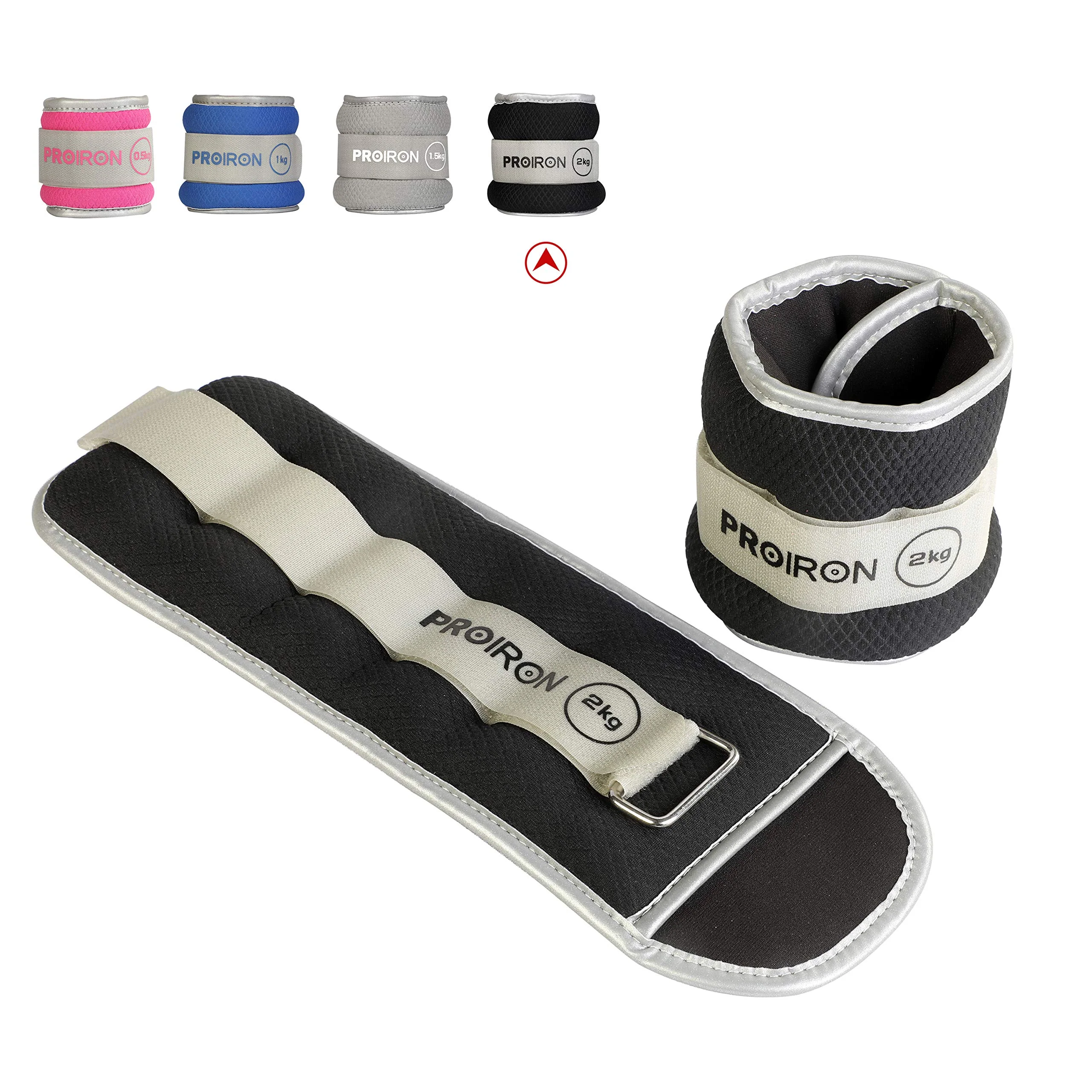 PROIRON Reflective Wrist & Ankle Weights, 2 x 2kg, Black - Adjustable DEMO