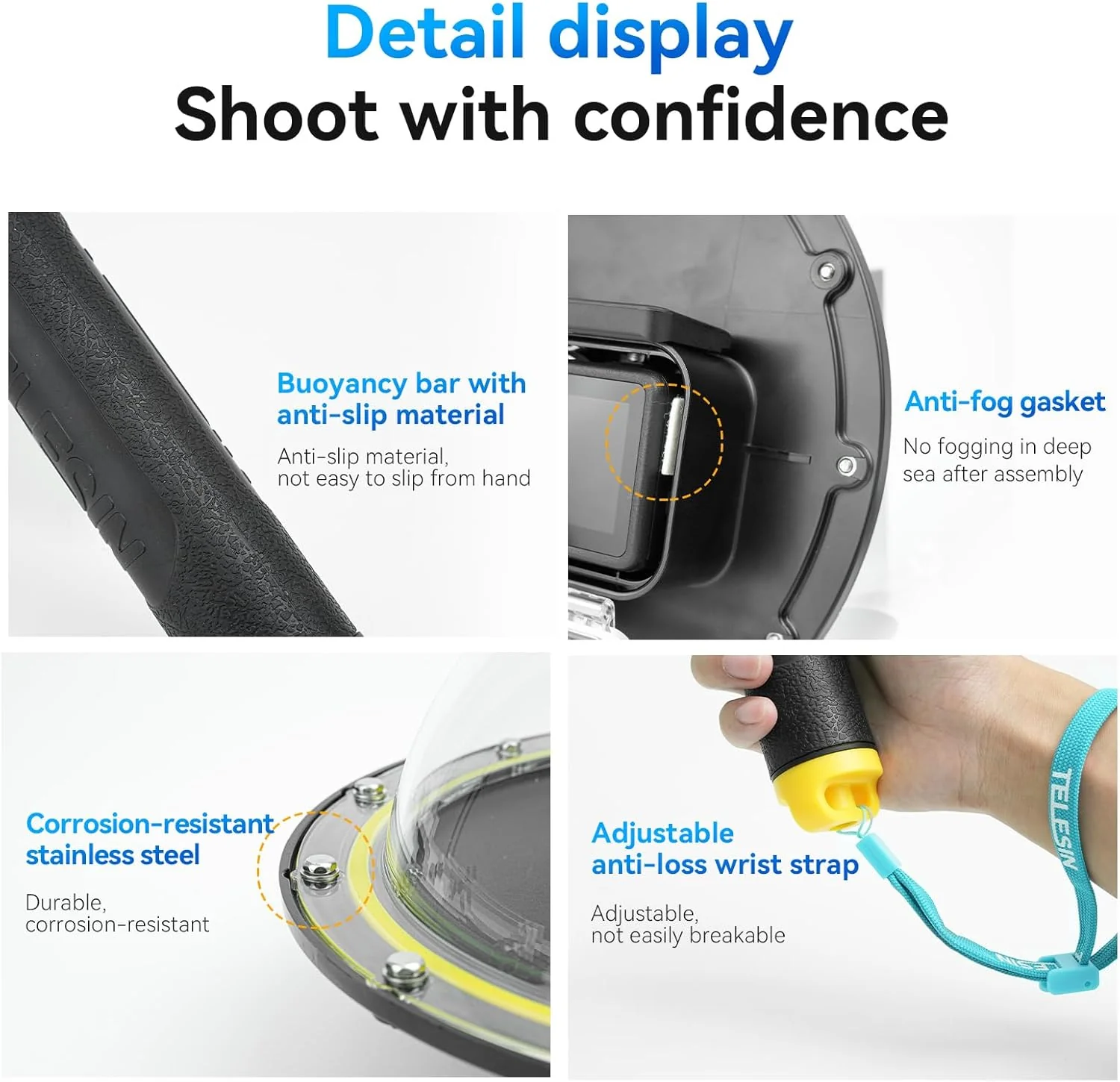 TELESIN Yellow Dome Port for DJI Action 5 Pro OSMO 3 4 Camera Accessories NEW - Image 7