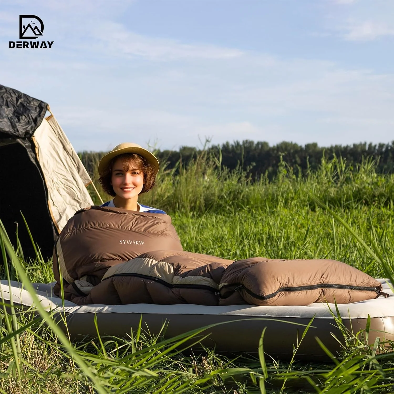 Derway Ultralight 500g Down Rectangular Sleeping Bag for Camping in Coffee NEW - Image 6