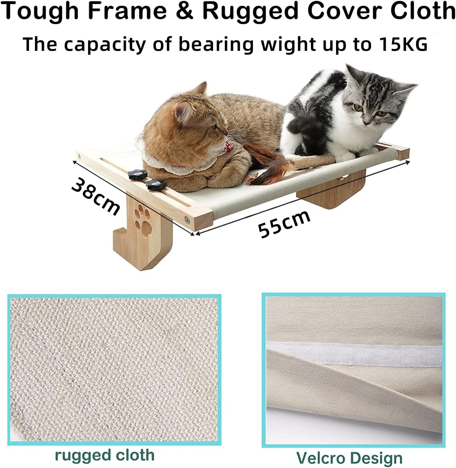 Pudge Grey Adjustable Cat Window Perch Bed Hammock with Wood Frame Size NEW - Image 3
