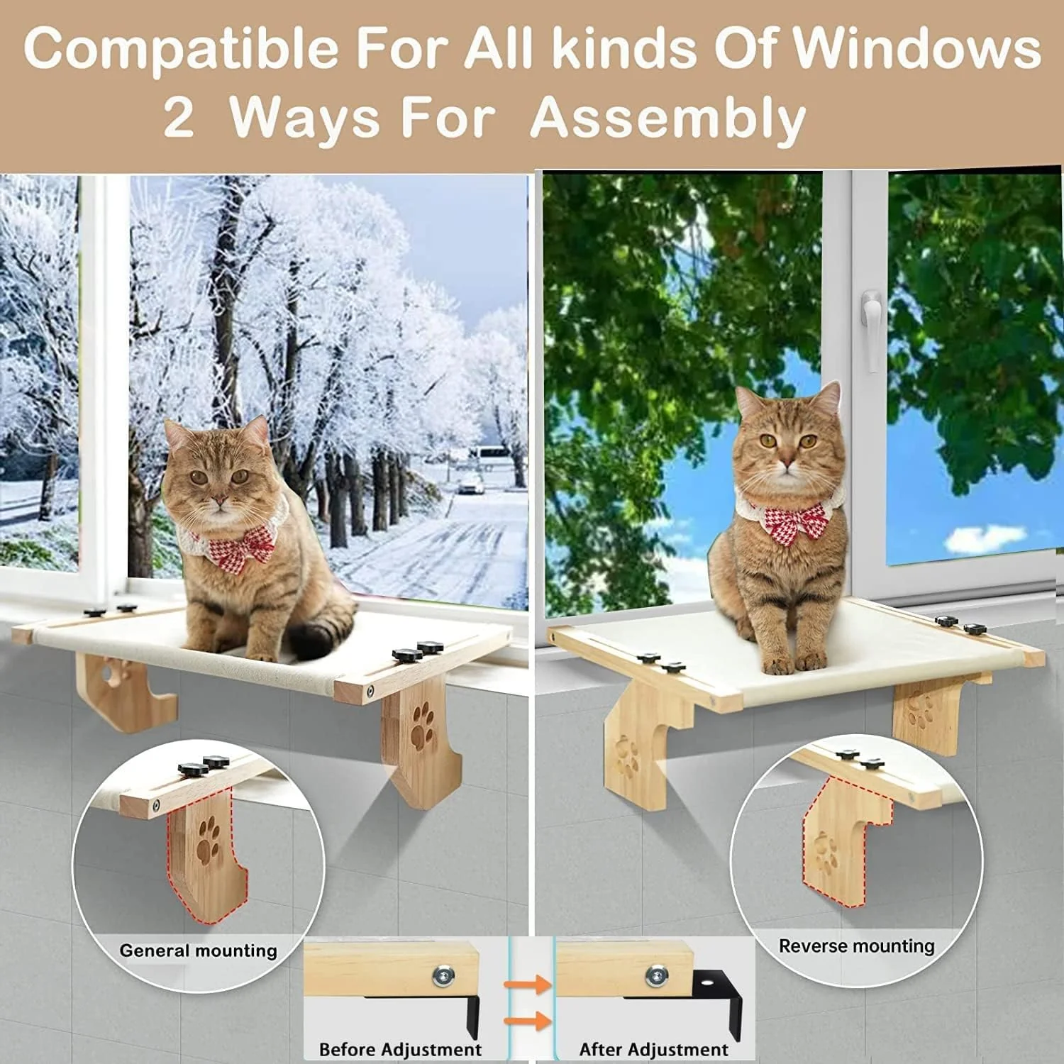 Pudge Grey Adjustable Cat Window Perch Bed Hammock with Wood Frame Size NEW - Image 4