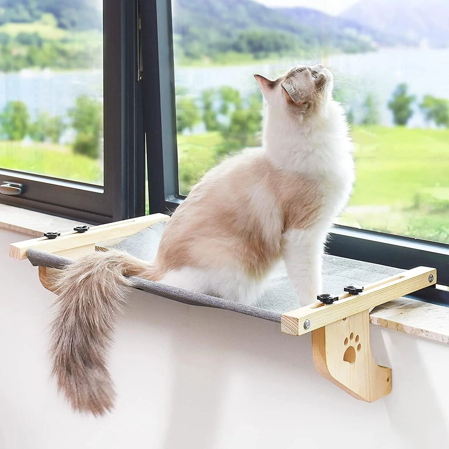 Pudge Grey Adjustable Cat Window Perch Bed Hammock with Wood Frame Size NEW - Image 6