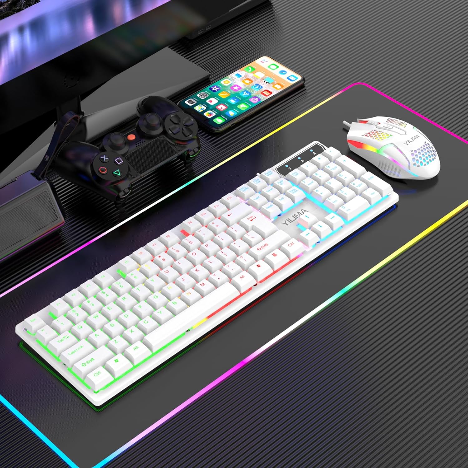 YILIMA Ergonomic RGB Backlit Wired Gaming Keyboard and Mouse Combo Set NEW - Image 2