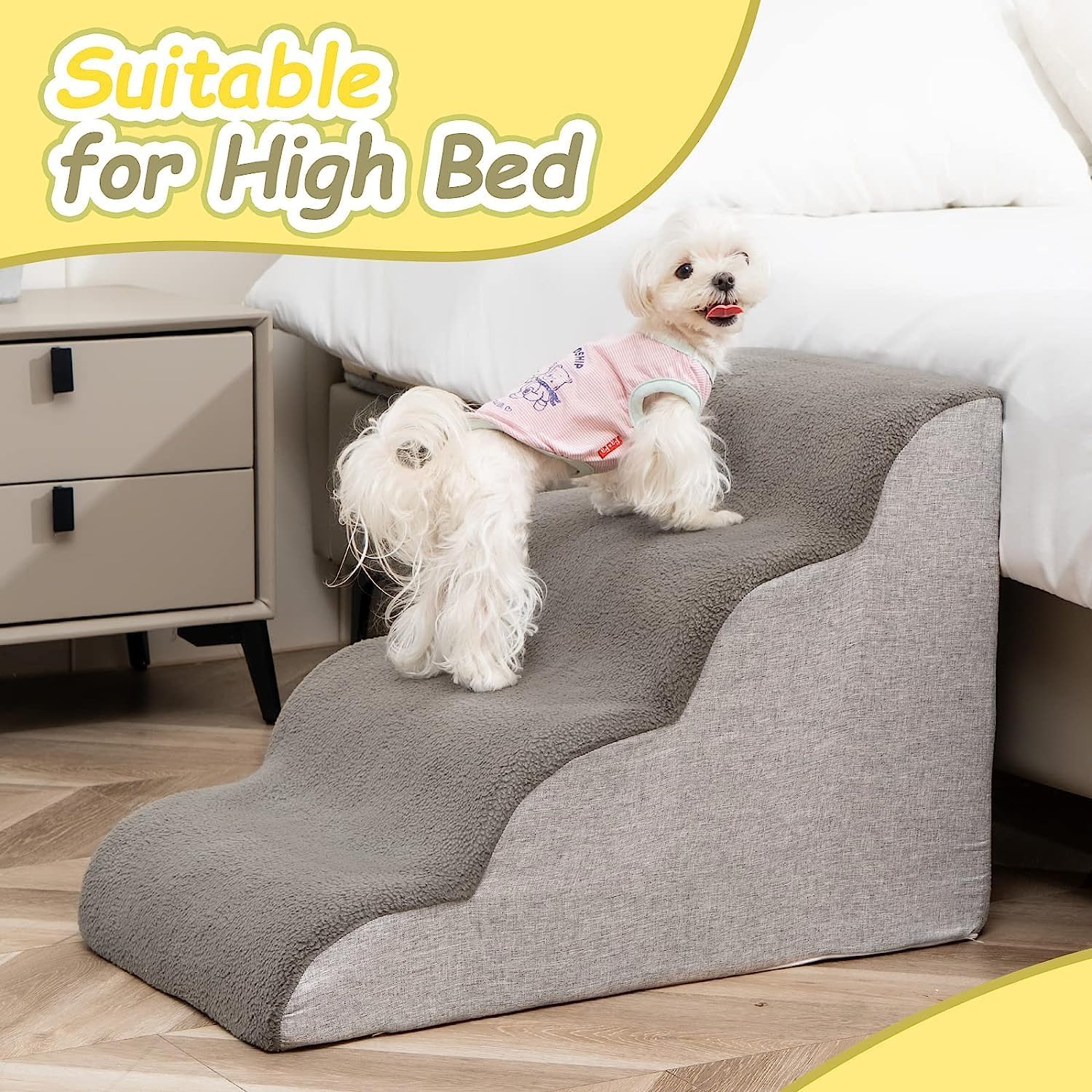 Uross 4-Tier Grey Dog Stairs Ramp for High Bed Couch Pet Steps Ladder Size NEW - Image 4