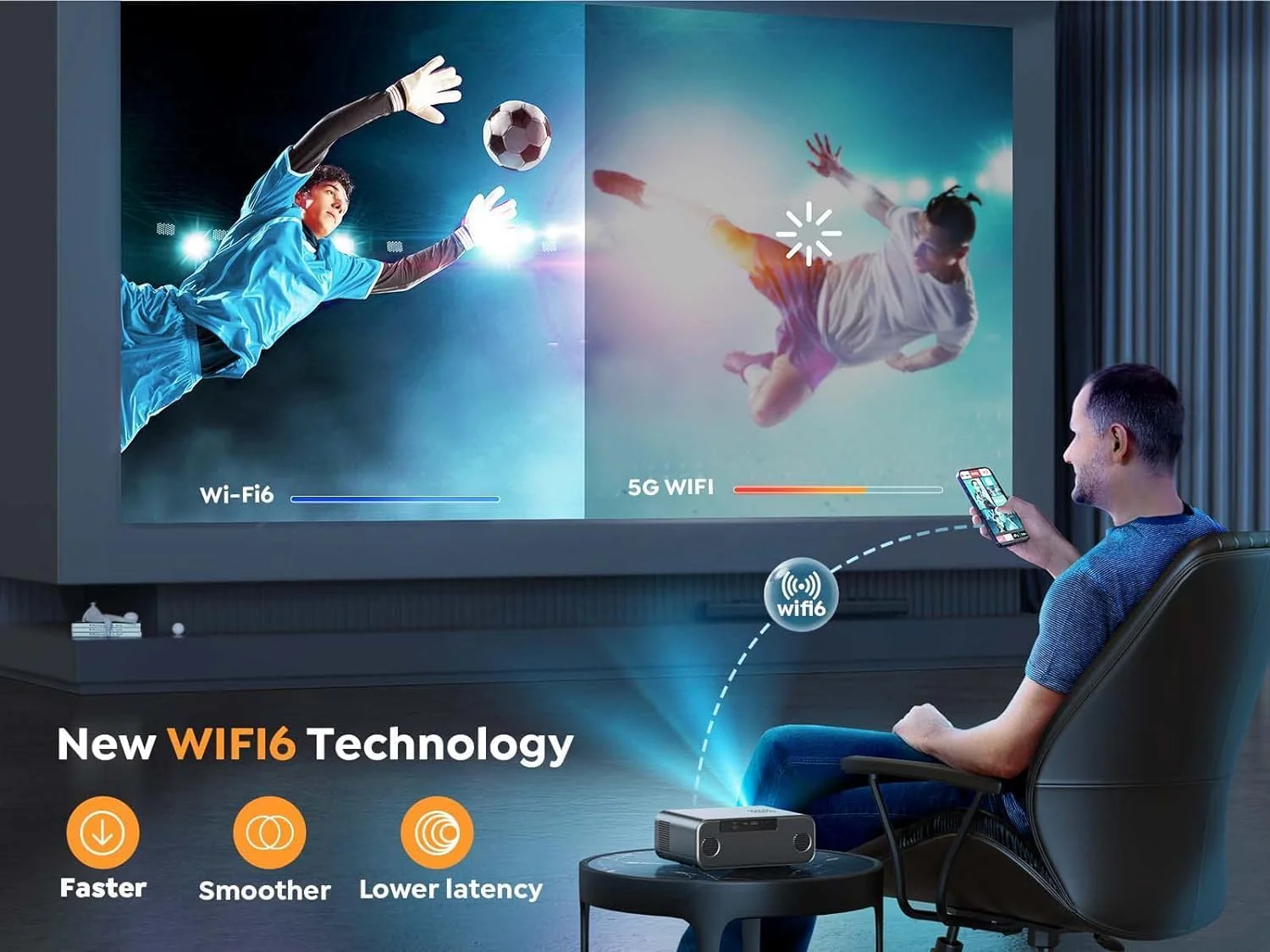 YABER Pro Projectors 4K WiFi Bluetooth Projector for Home Theater, Black - - Image 4