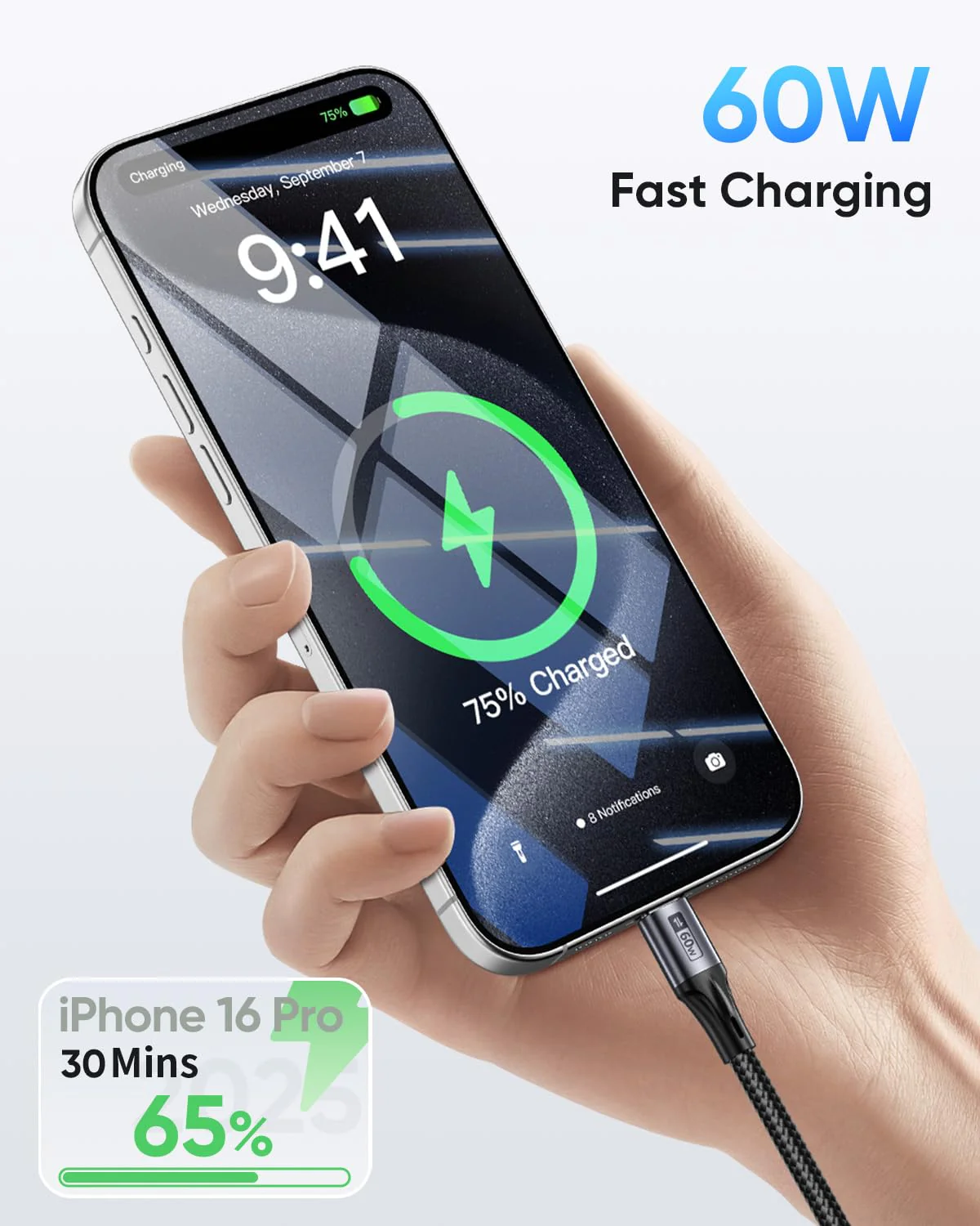 SUNGUY 2-in-1 USB Cables USB-C Fast Charging Cable, 60W Max, 2m, Grey, for NEW - Image 3