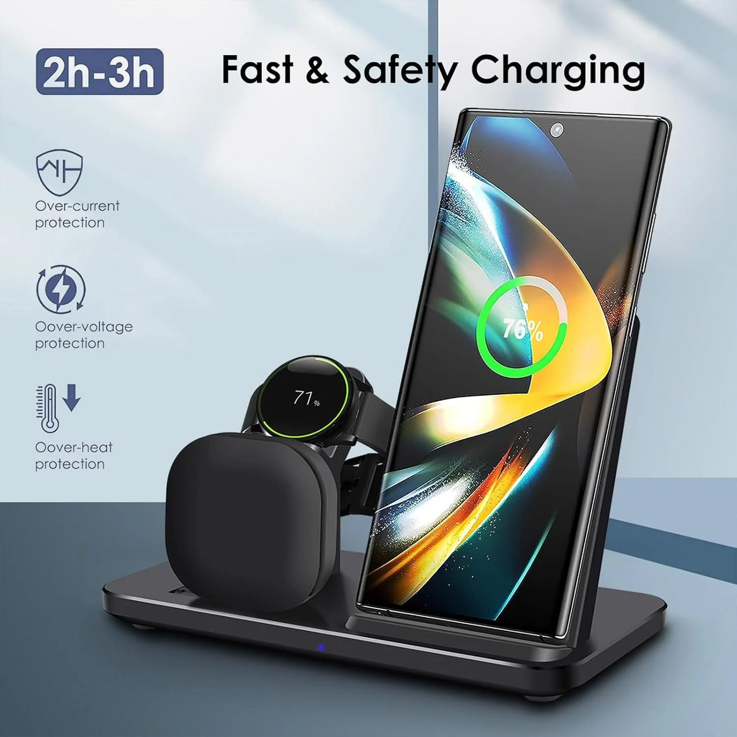 3-in-1 Wireless Charging Station Stand for Samsung Galaxy Phones Black NEW - Image 2
