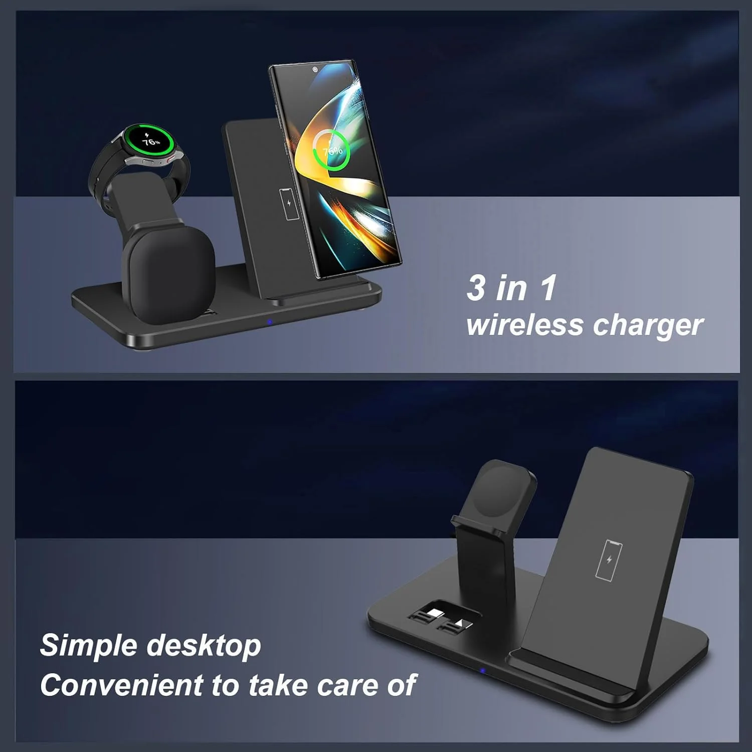 3-in-1 Wireless Charging Station Stand for Samsung Galaxy Phones Black NEW - Image 7